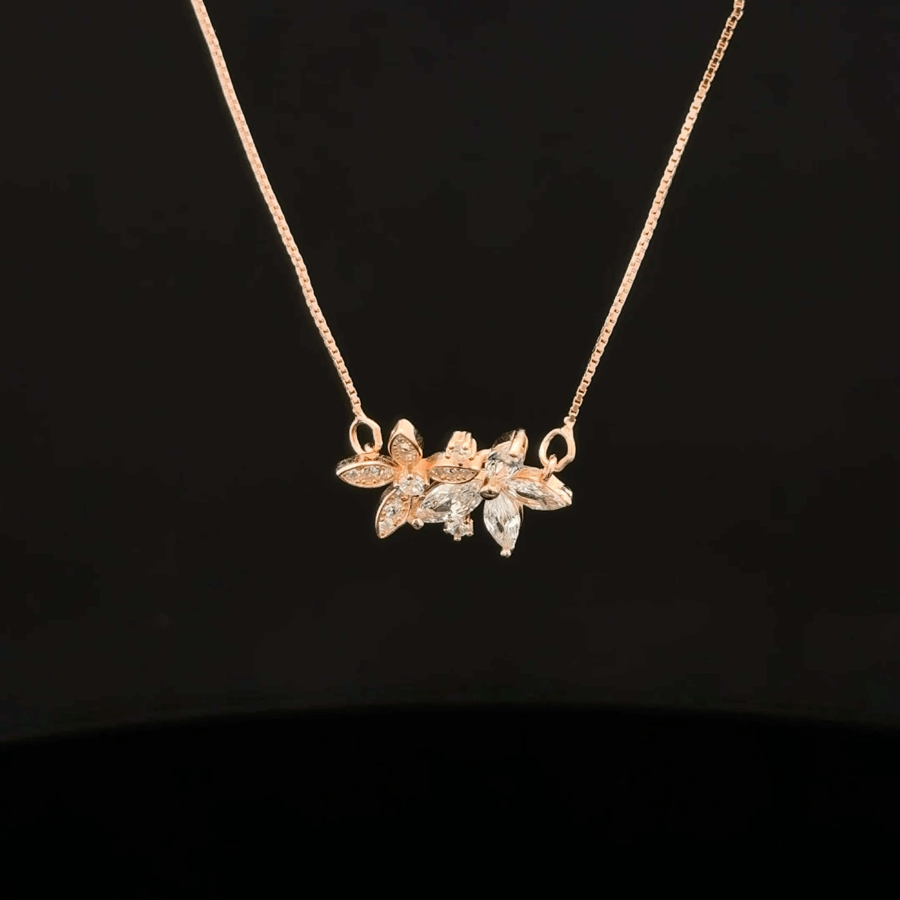 Crystal Twin Flower rose gold chain pendant