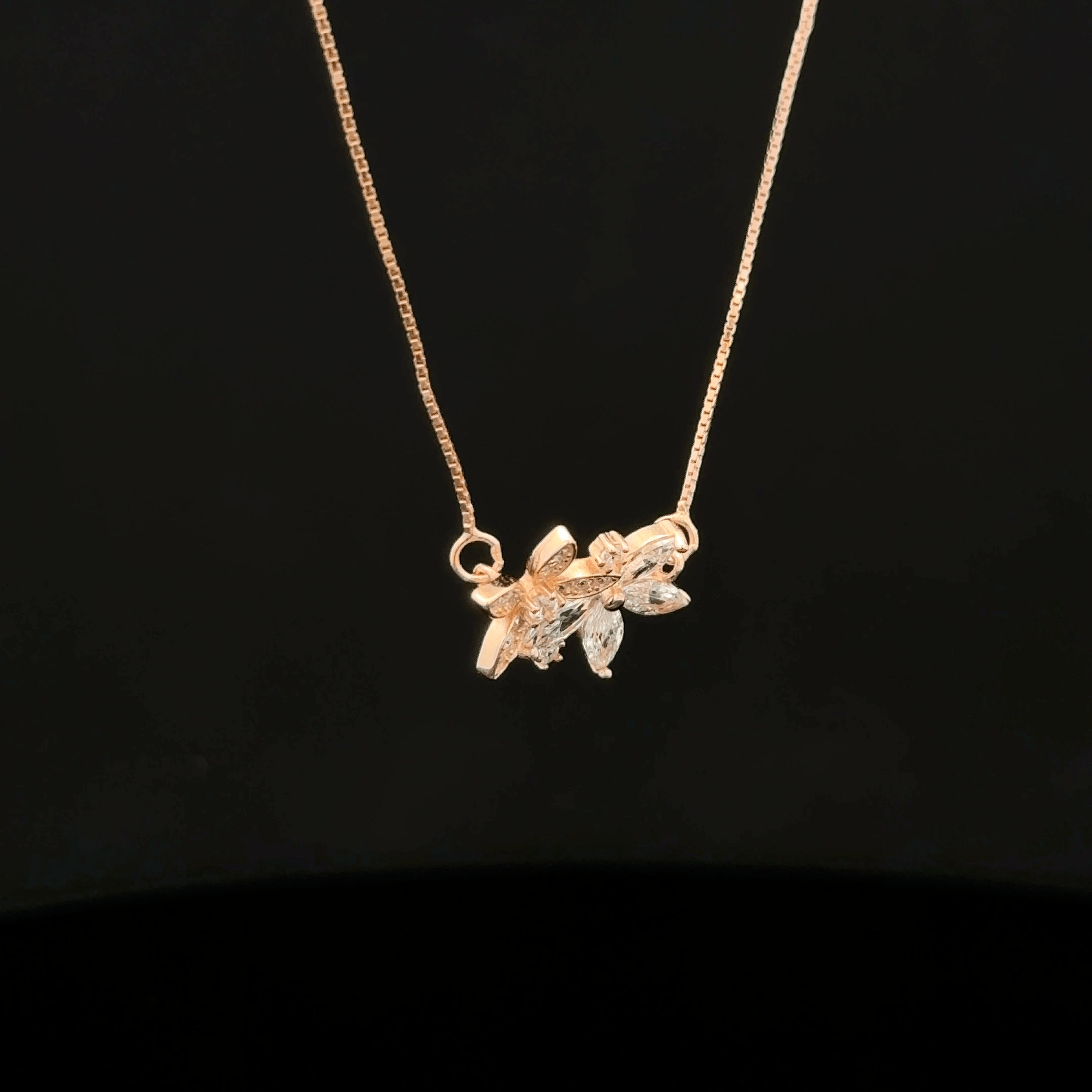 Crystal Twin Flower rose gold chain pendant