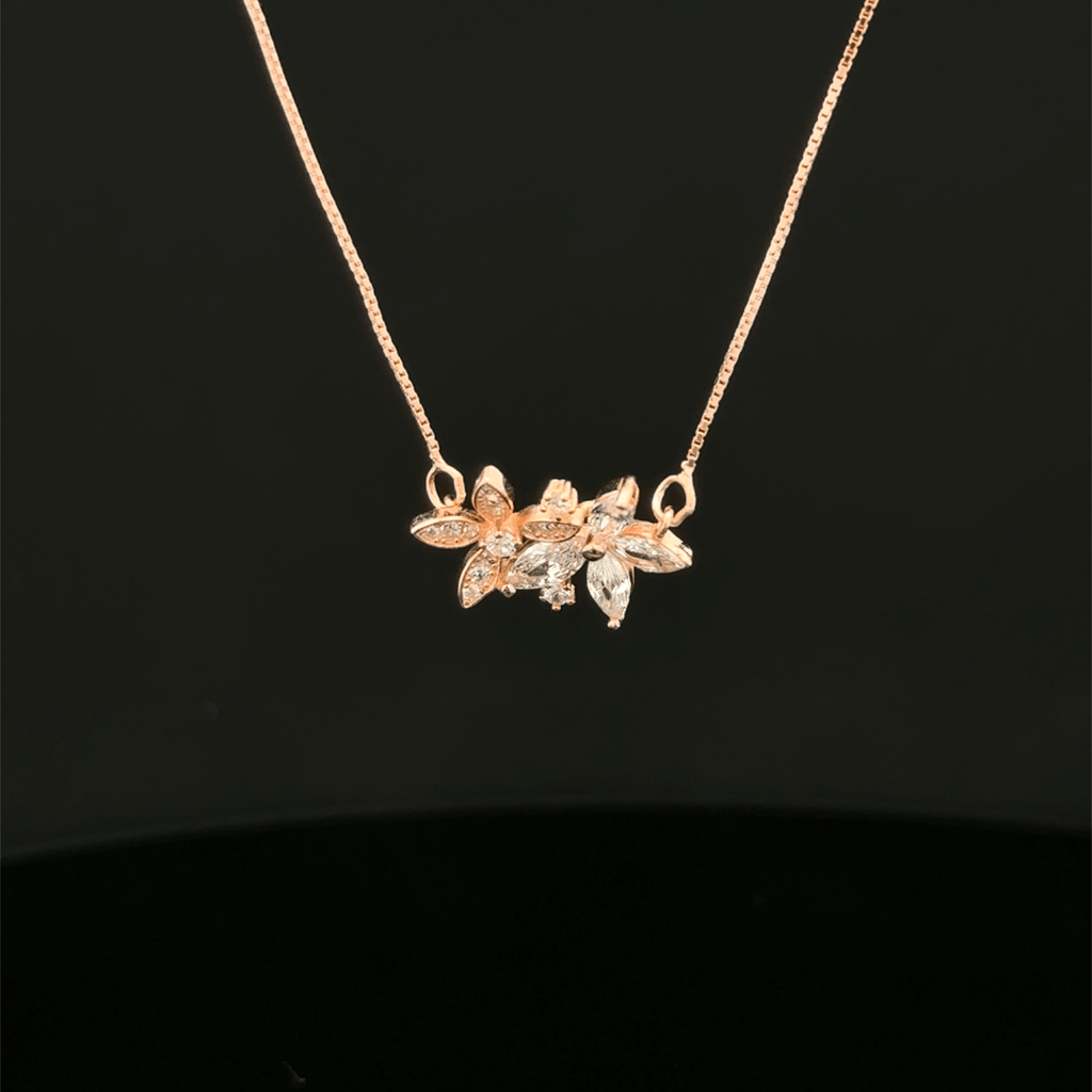 Crystal Twin Flower rose gold chain pendant
