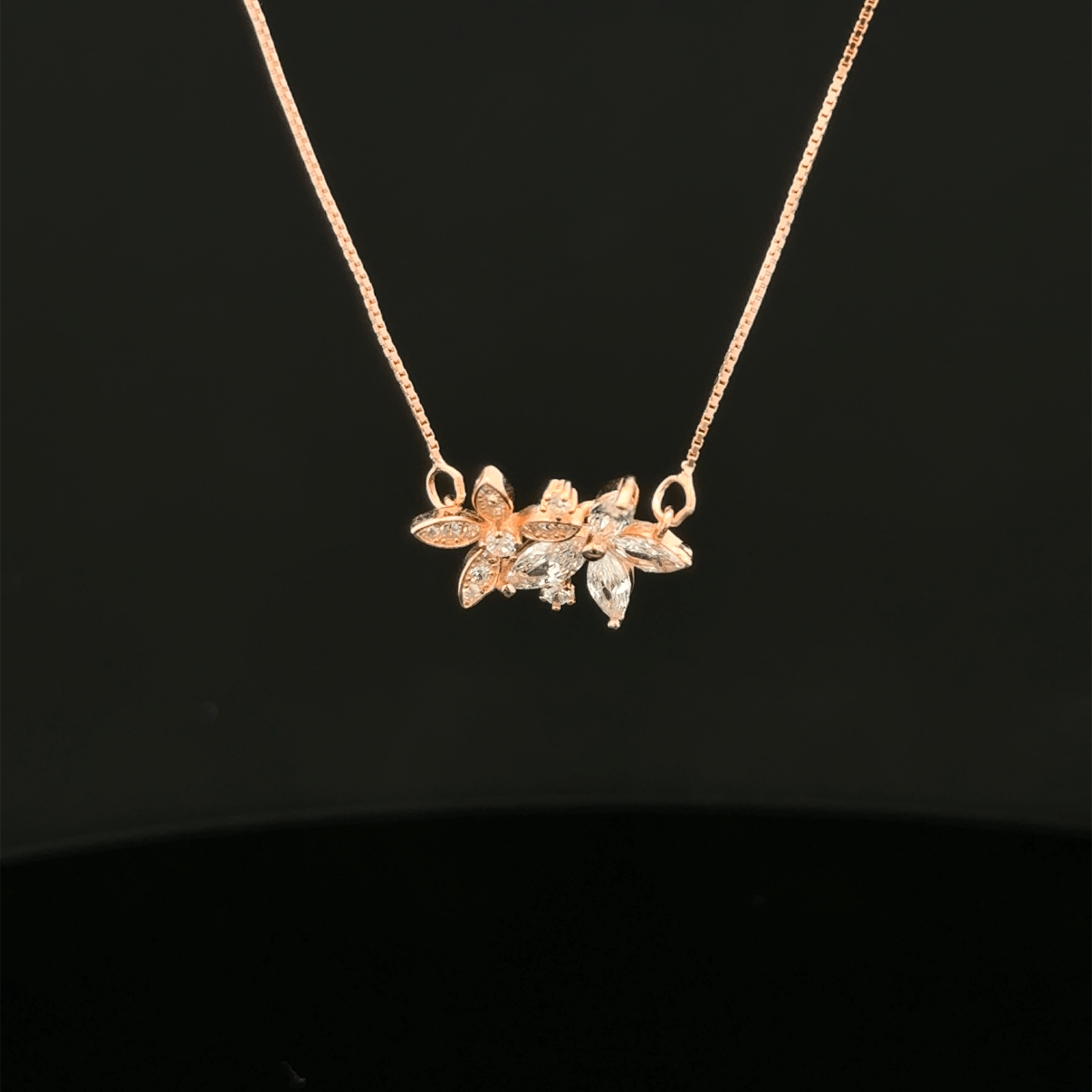 Crystal Twin Flower rose gold chain pendant