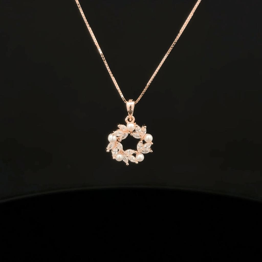 Floral Pearl Halo rose gold chain pendant