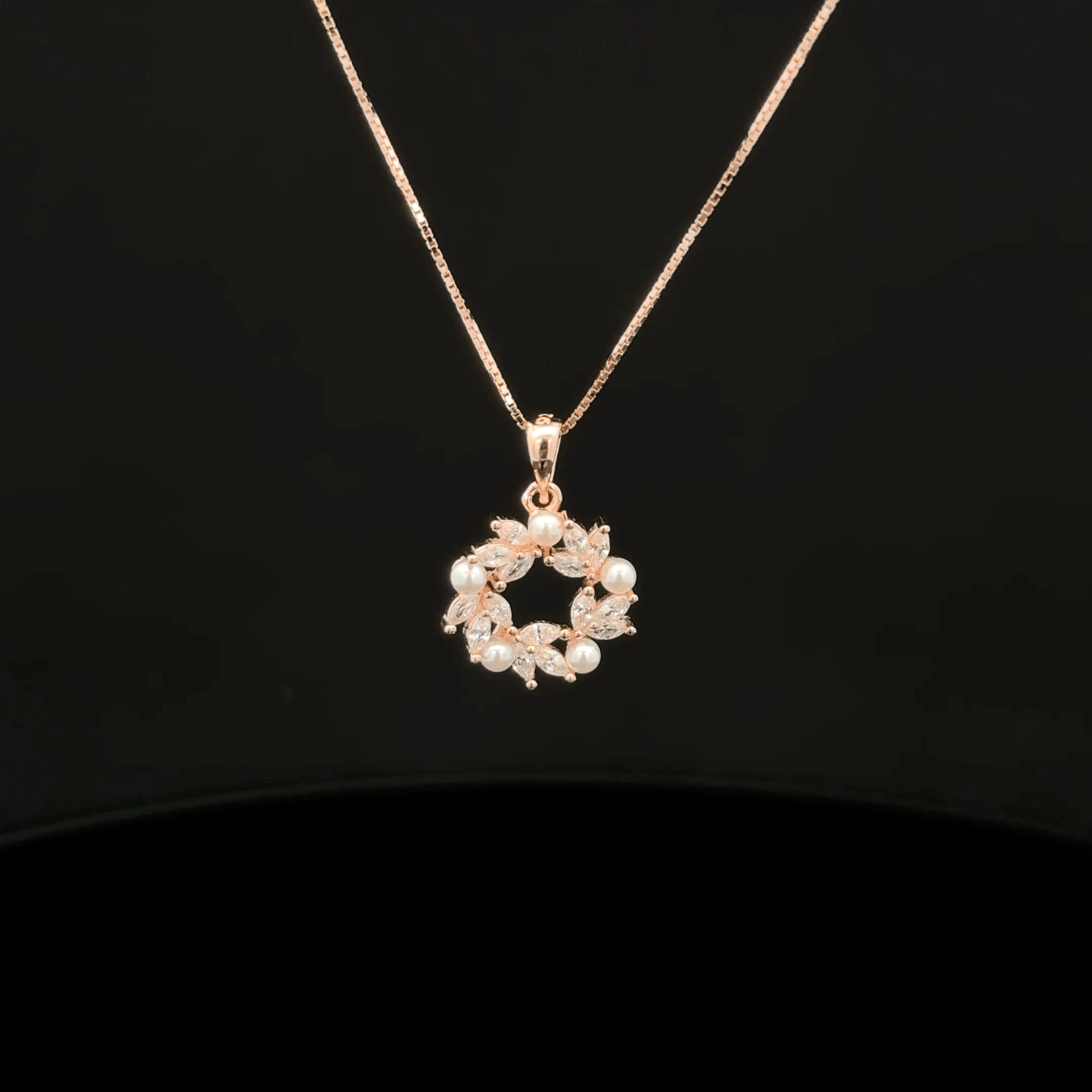 Floral Pearl Halo rose gold chain pendant