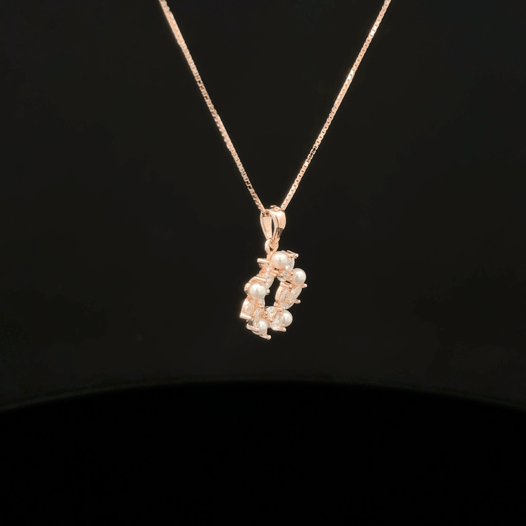 Floral Pearl Halo rose gold chain pendant