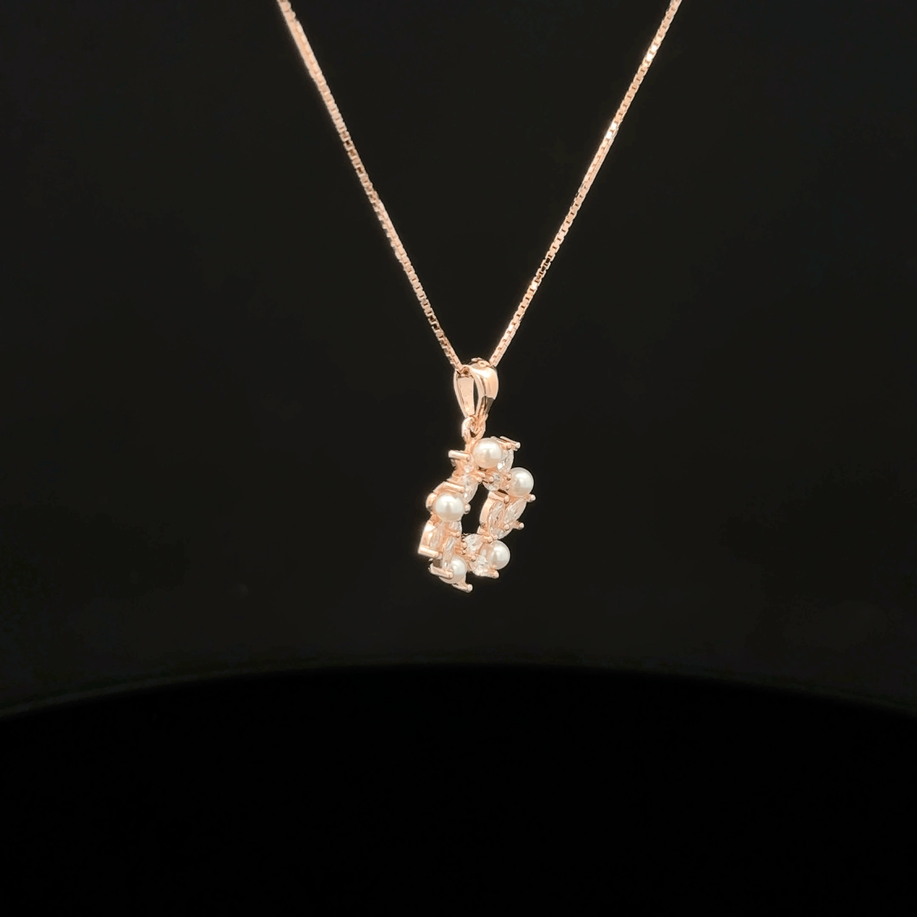 Floral Pearl Halo rose gold chain pendant