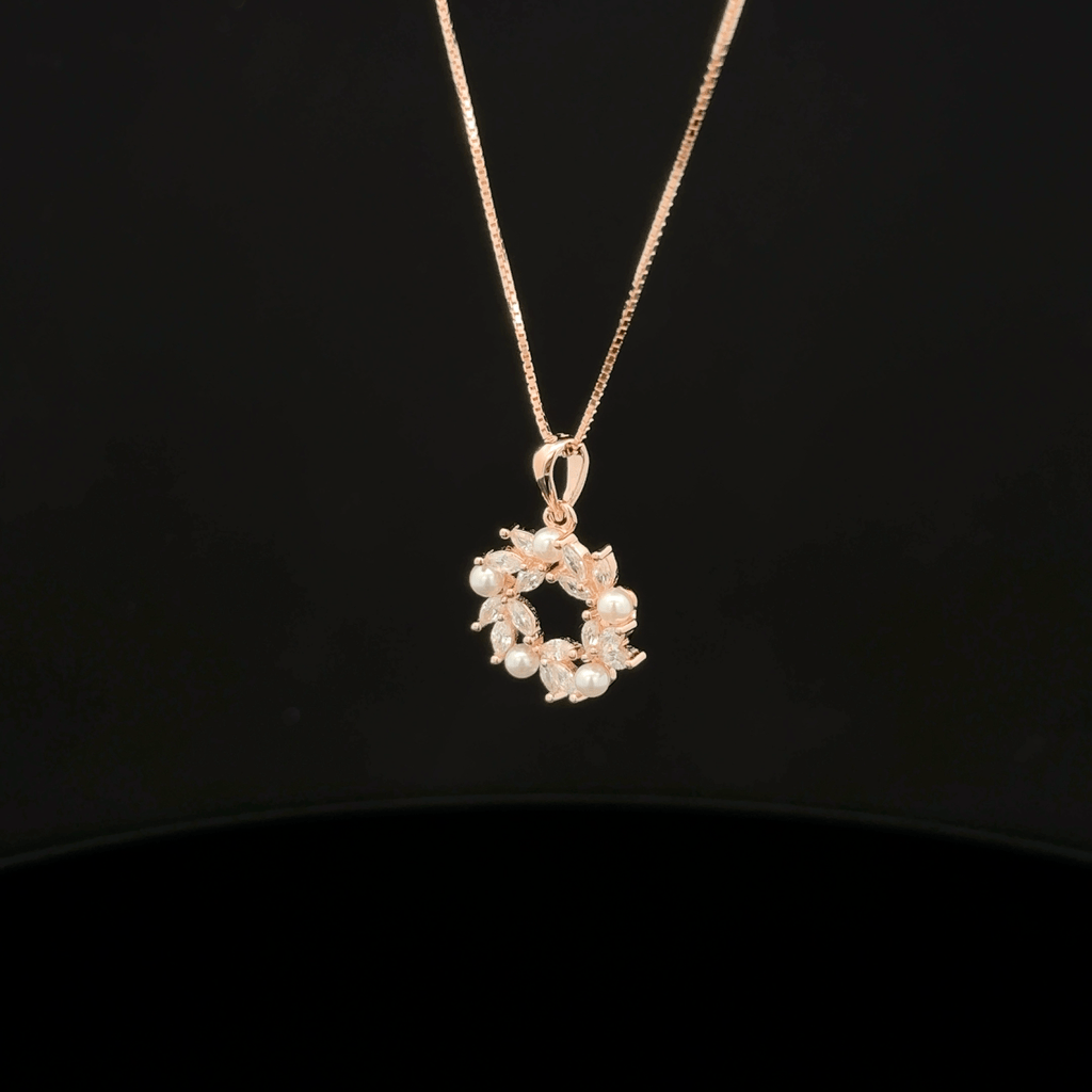 Floral Pearl Halo rose gold chain pendant