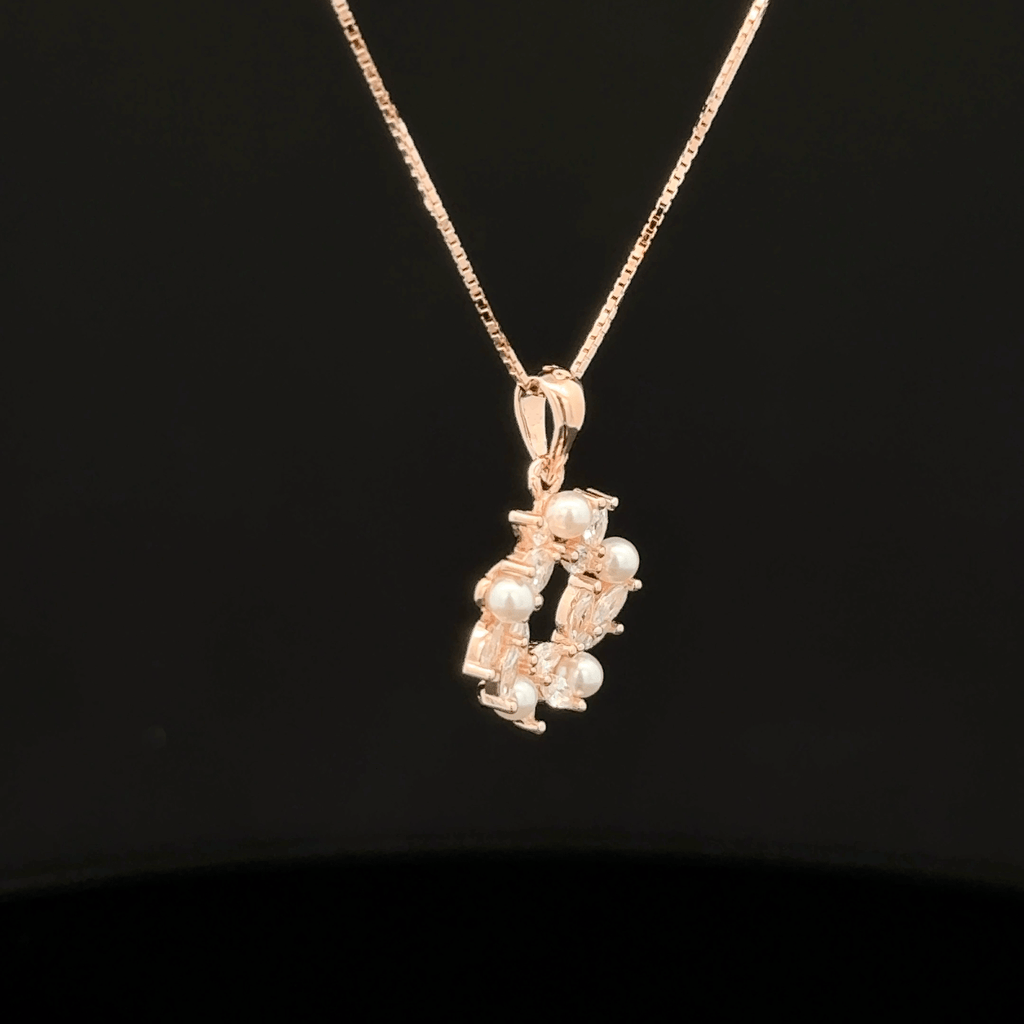 Floral Pearl Halo rose gold chain pendant