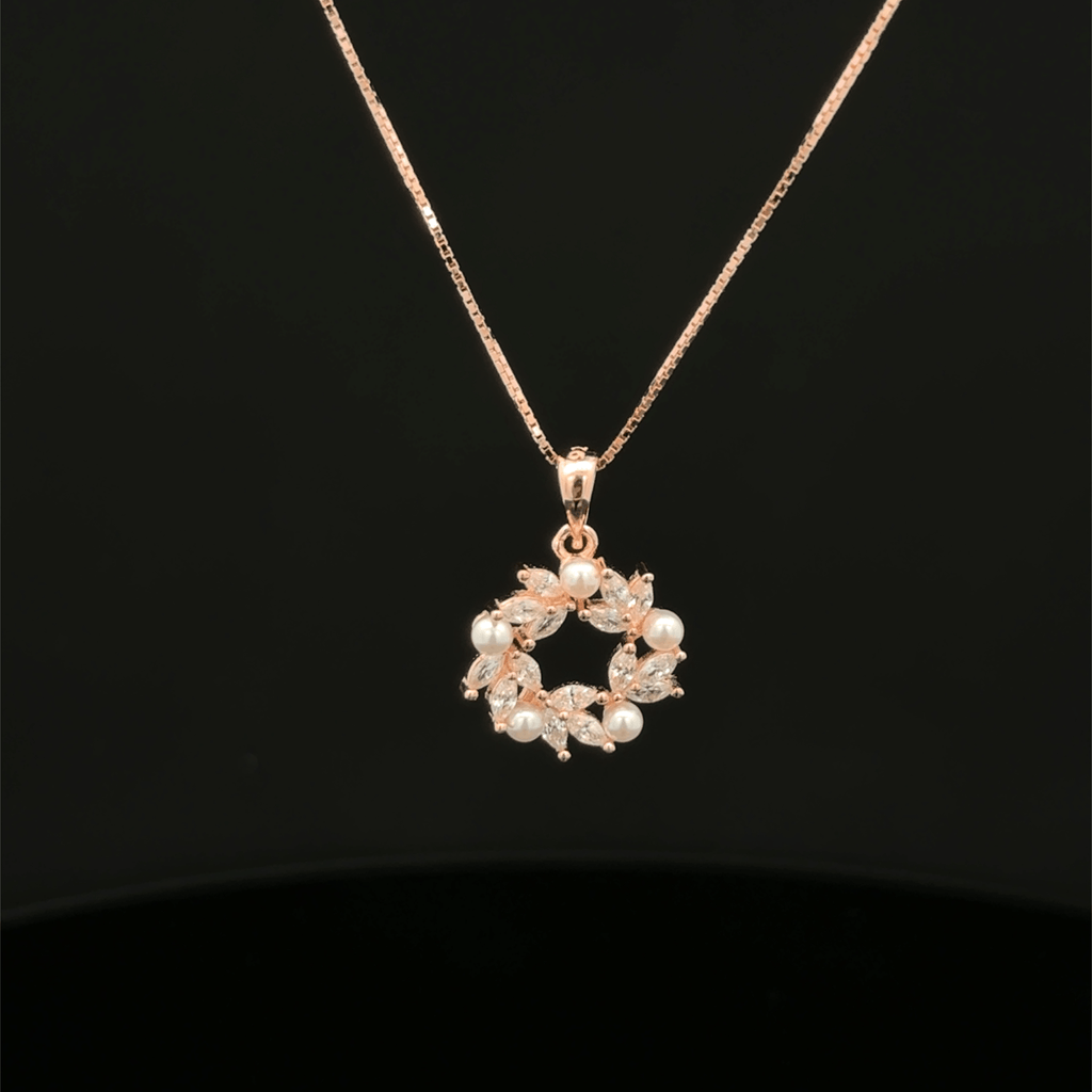 Floral Pearl Halo rose gold chain pendant