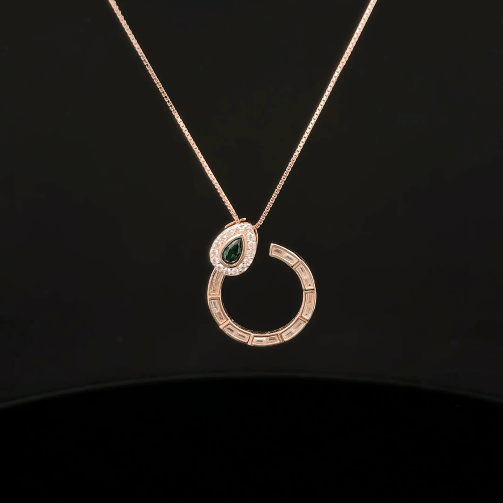Baguette Circle with Pear Emerald rose gold chain pendant