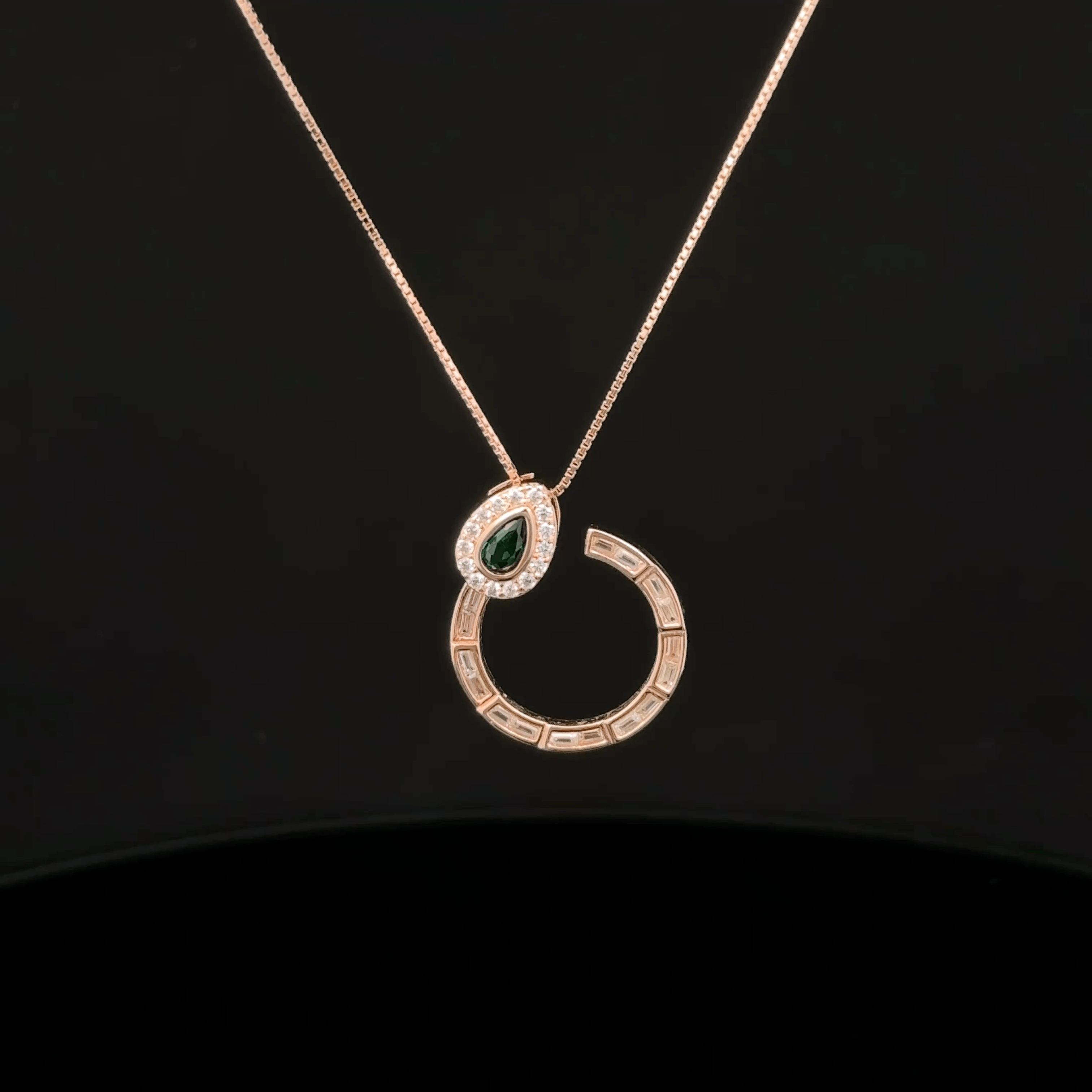 Baguette Circle with Pear Emerald rose gold chain pendant