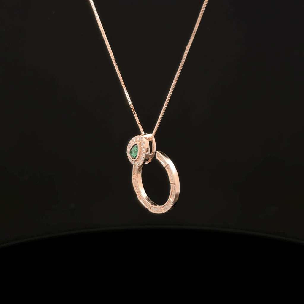Baguette Circle with Pear Emerald rose gold chain pendant
