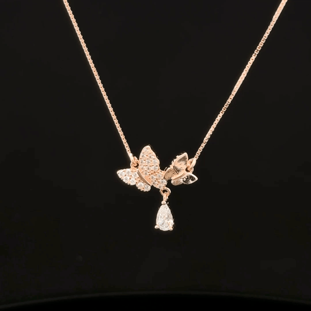 Twin butterfly rose gold chain pendant