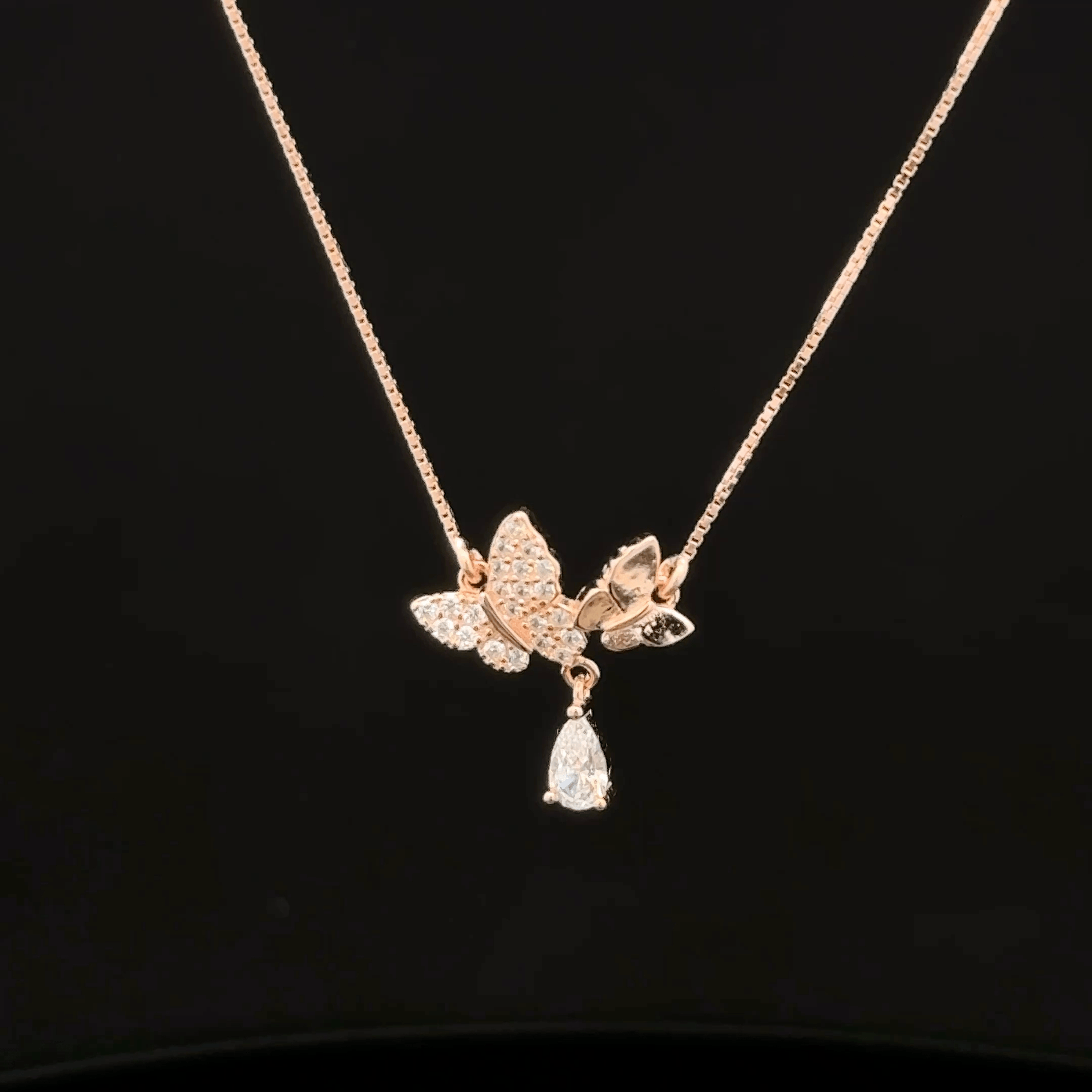 Twin butterfly rose gold chain pendant