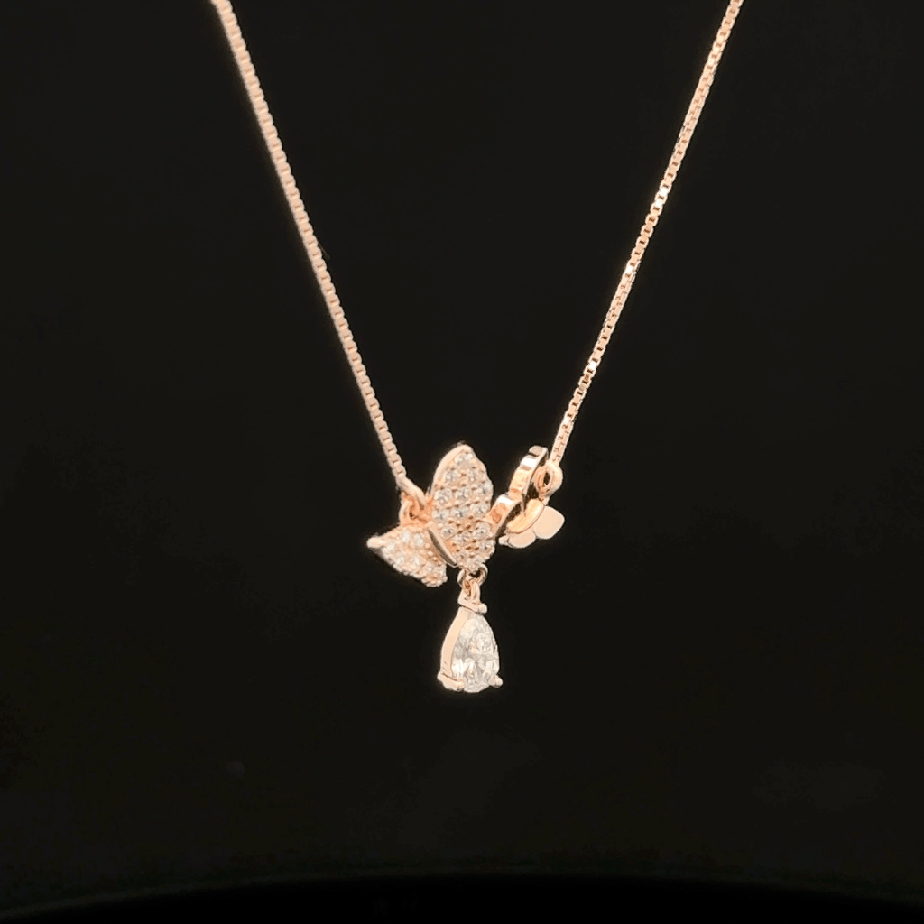 Twin butterfly rose gold chain pendant