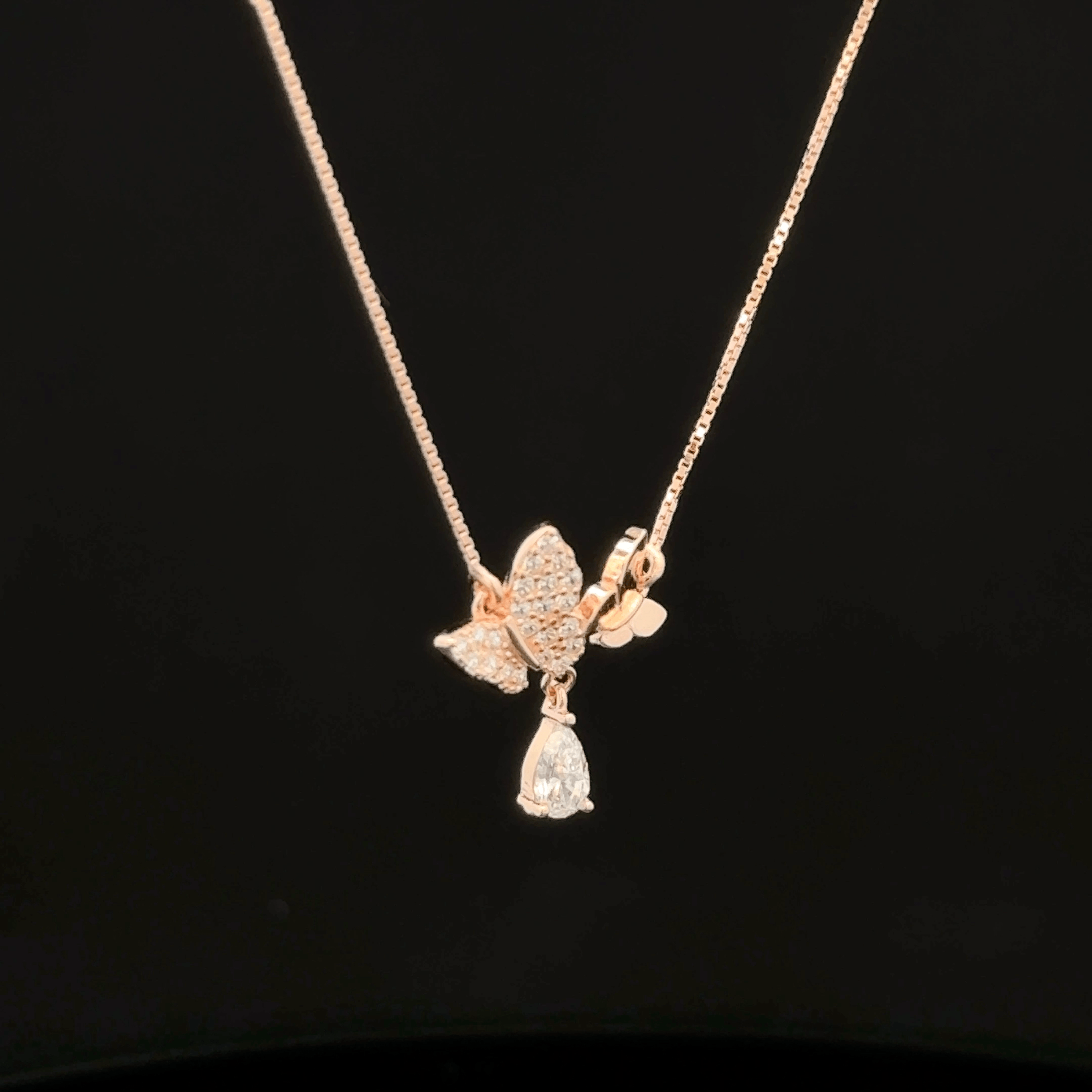 Twin butterfly rose gold chain pendant