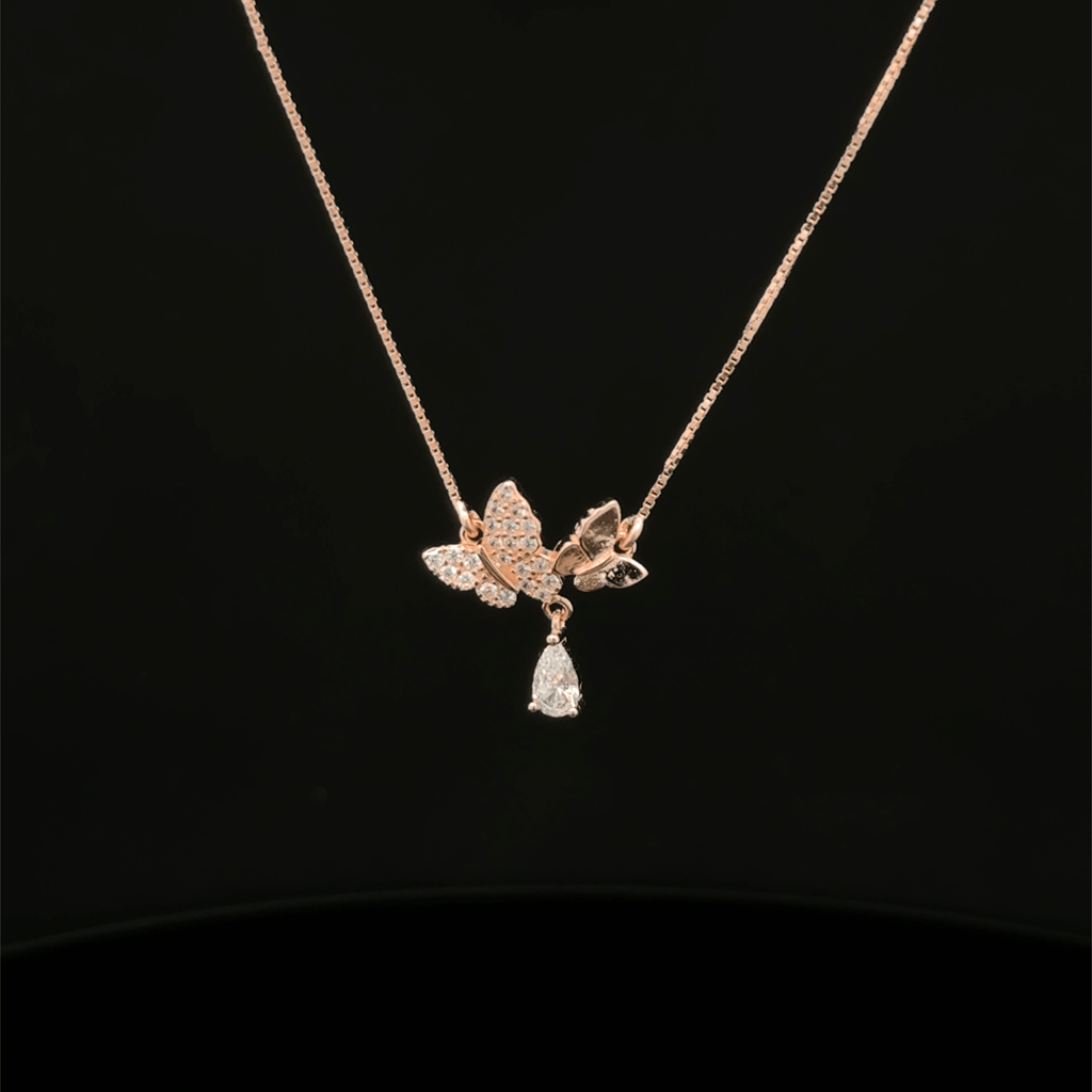 Twin butterfly rose gold chain pendant