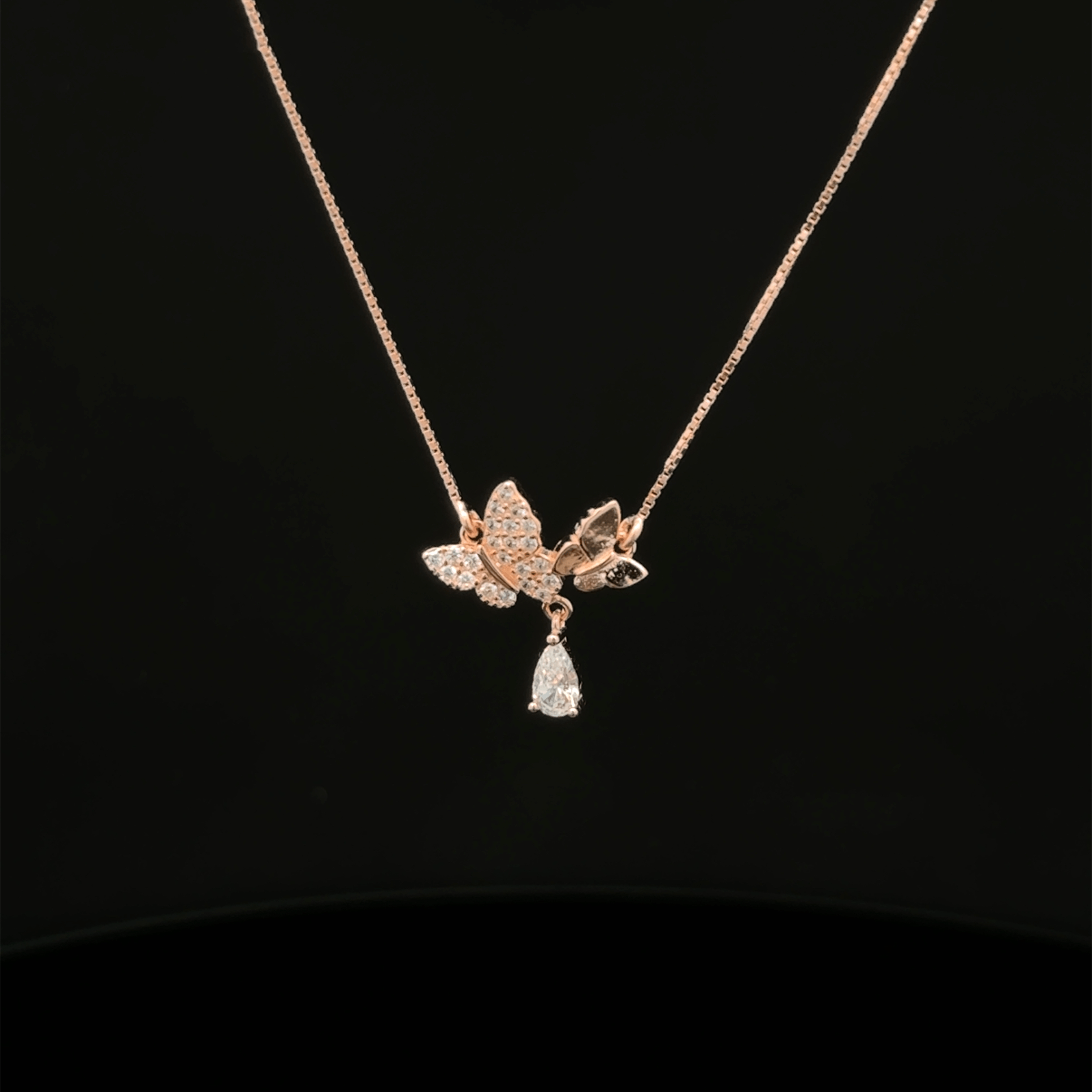 Twin butterfly rose gold chain pendant