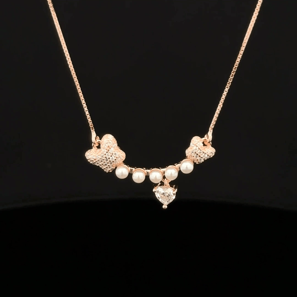 Pearl Bar with Heart Drop rose gold chain pendant