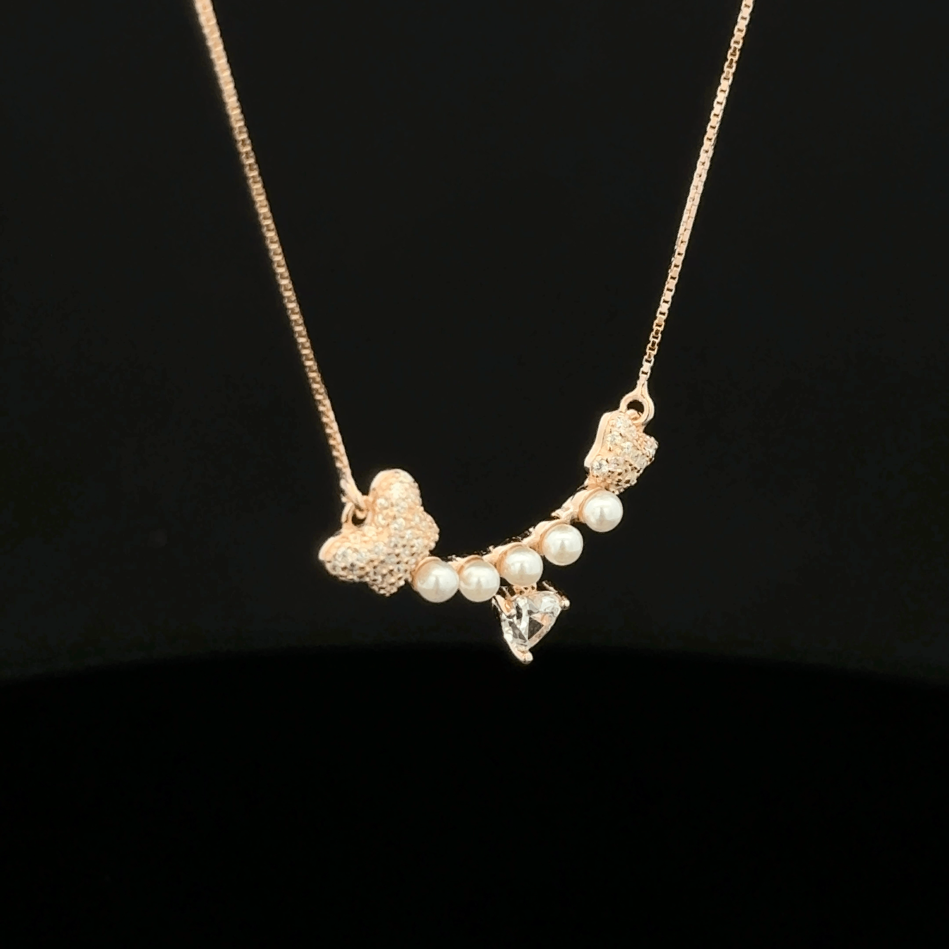 Pearl Bar with Heart Drop rose gold chain pendant