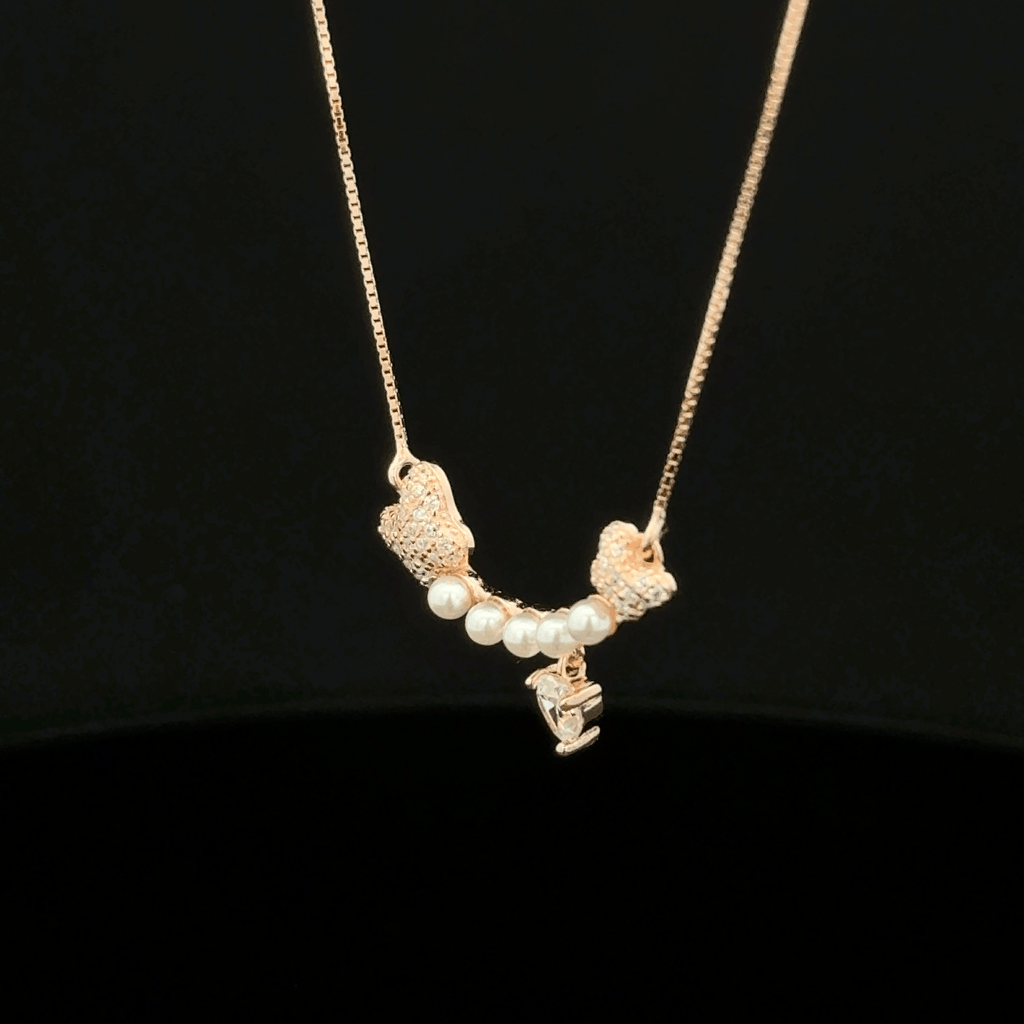Pearl Bar with Heart Drop rose gold chain pendant