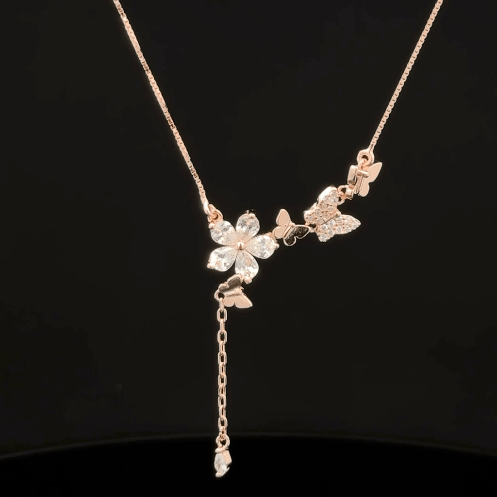 Butterfly & Flower rose gold chain pendant