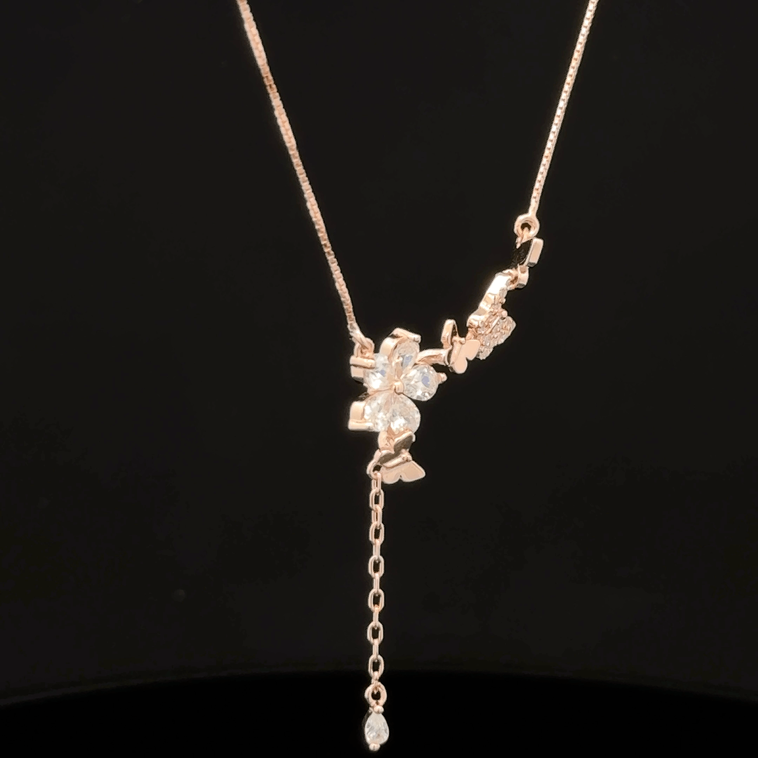 Butterfly & Flower rose gold chain pendant