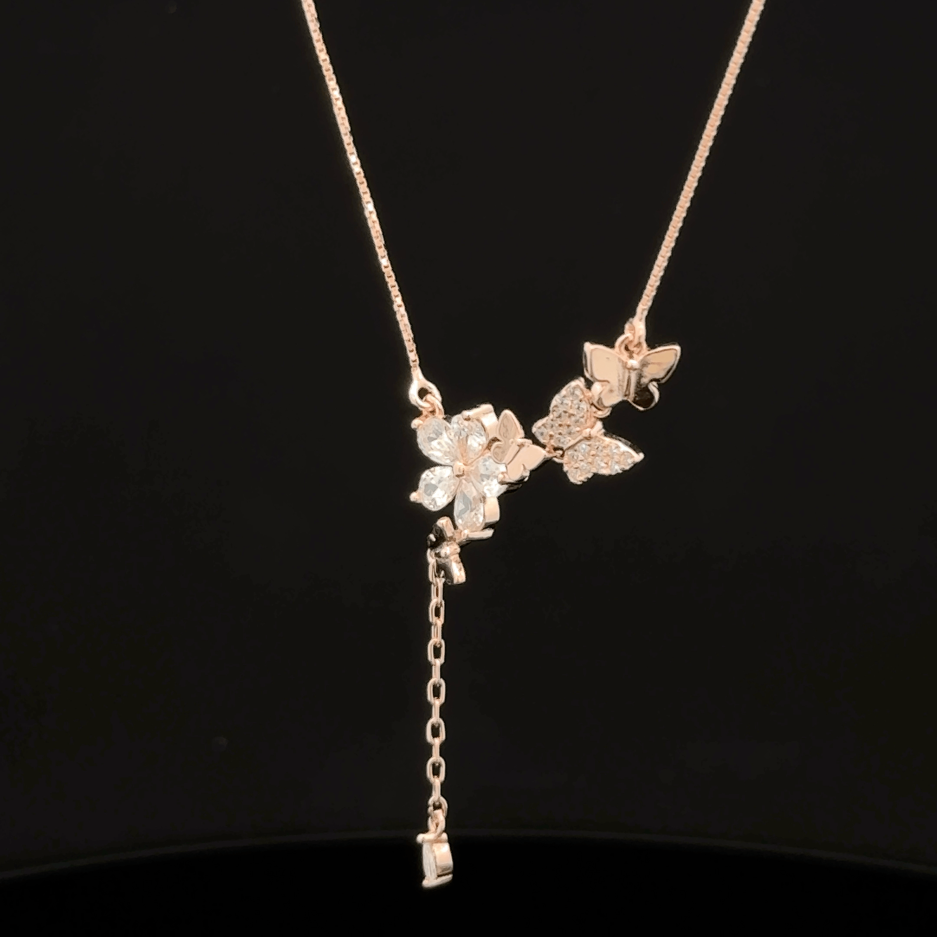 Butterfly & Flower rose gold chain pendant