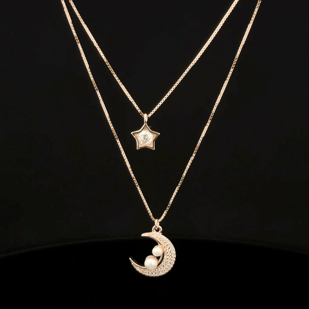 Pearl Moon and Star rose gold chain with pendant