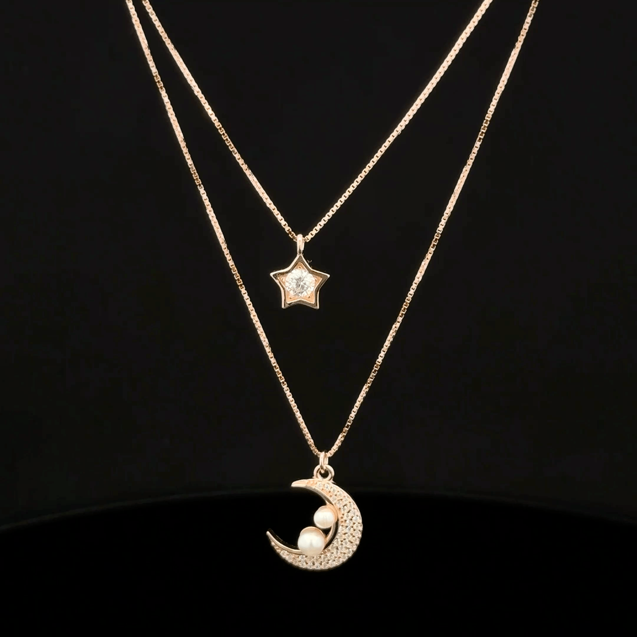 Pearl Moon and Star rose gold chain with pendant