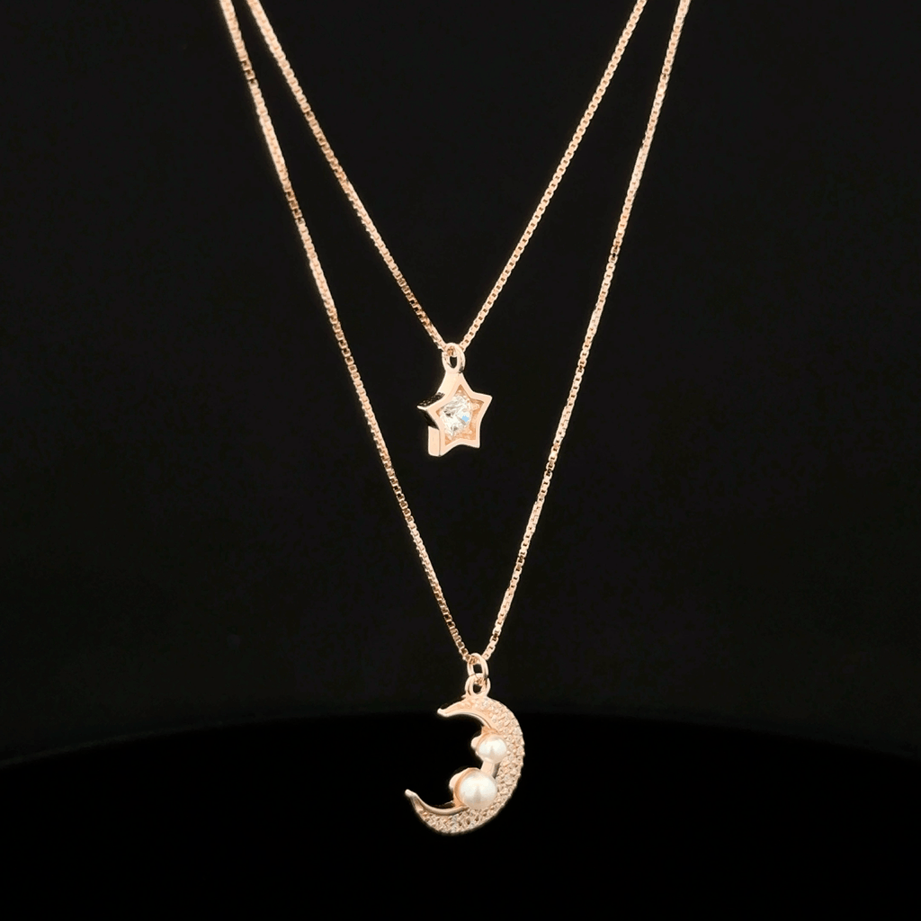 Pearl Moon and Star rose gold chain with pendant
