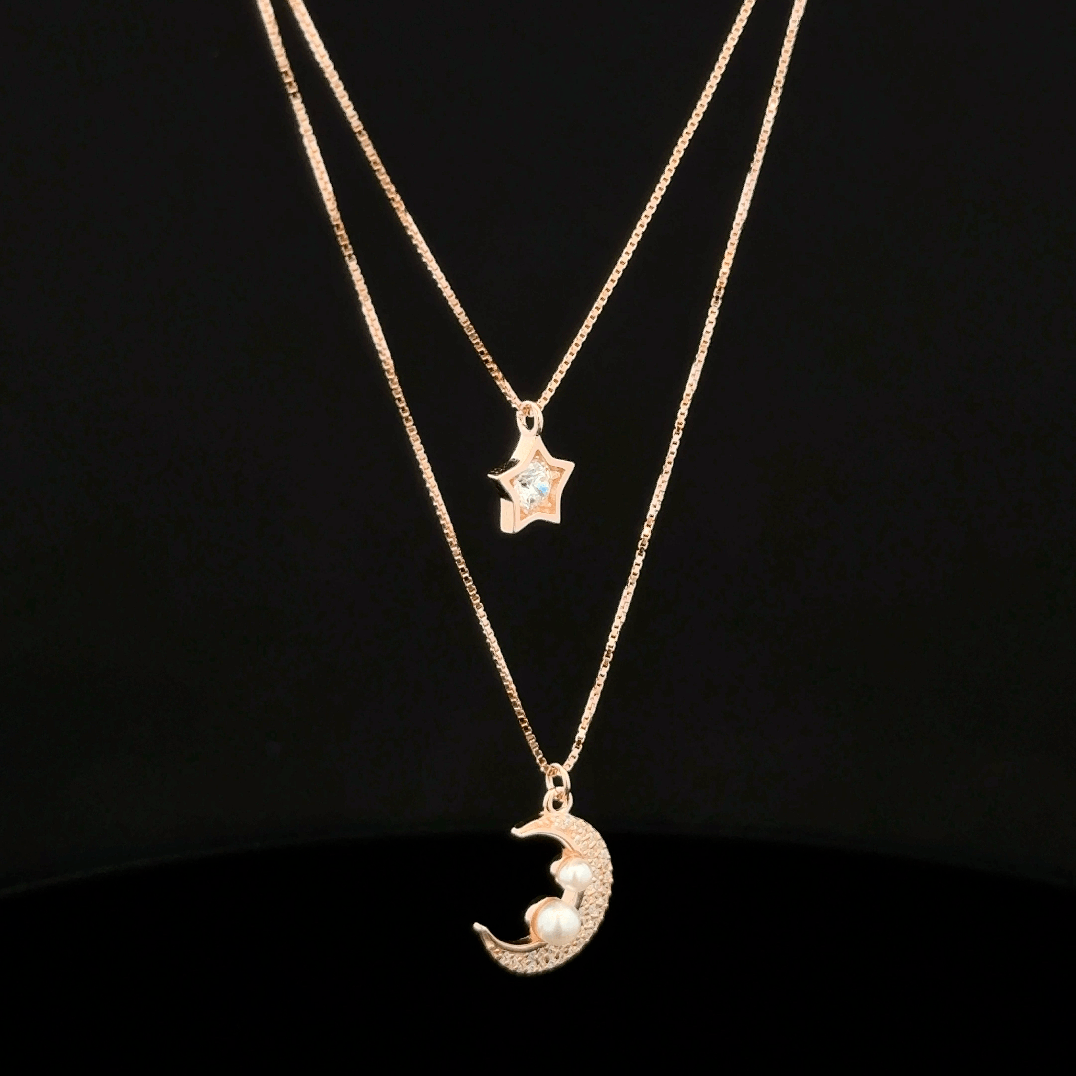 Pearl Moon and Star rose gold chain with pendant