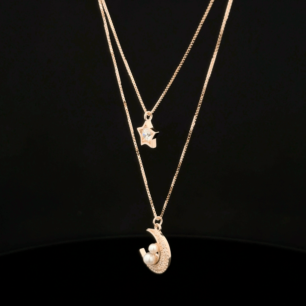 Pearl Moon and Star rose gold chain with pendant