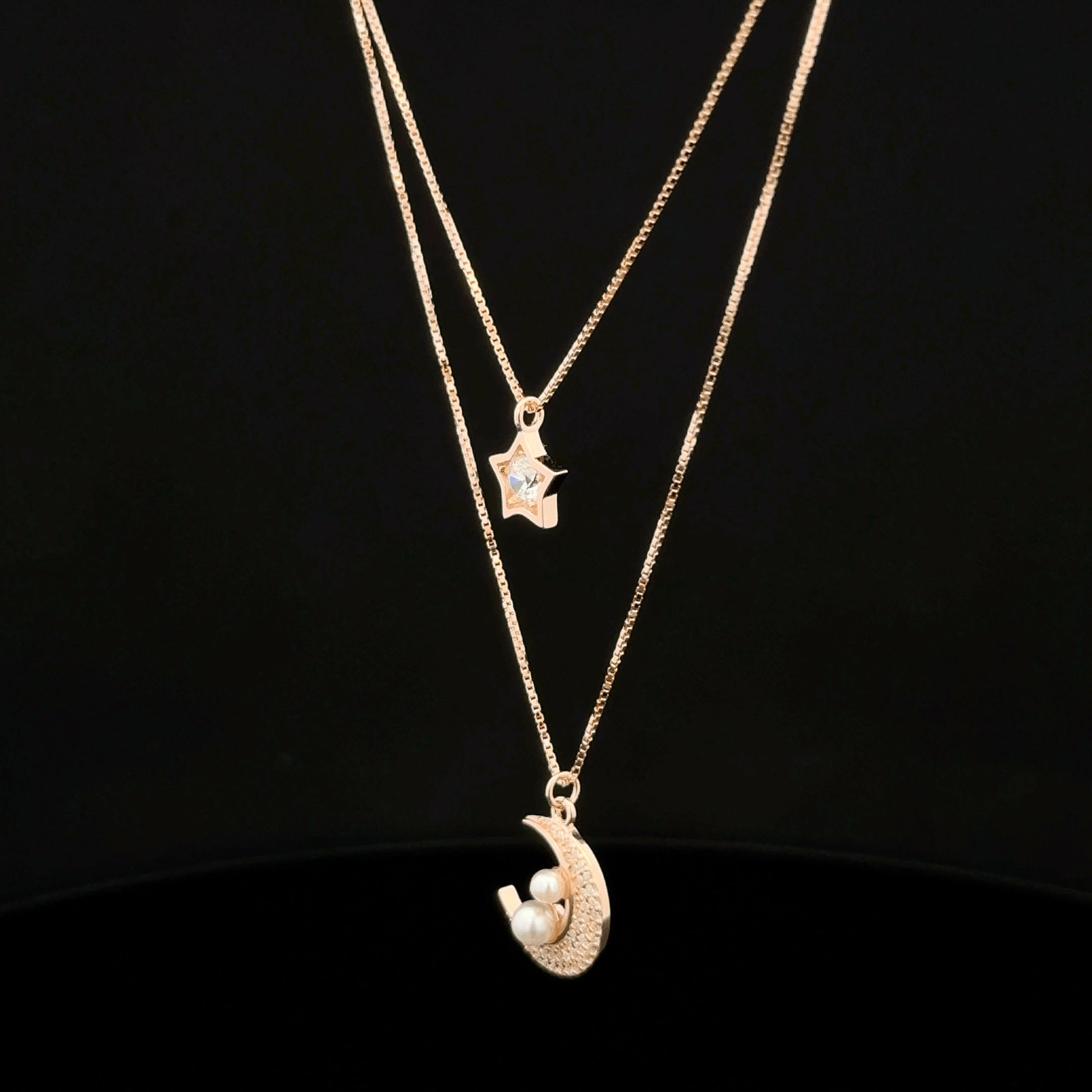 Pearl Moon and Star rose gold chain with pendant