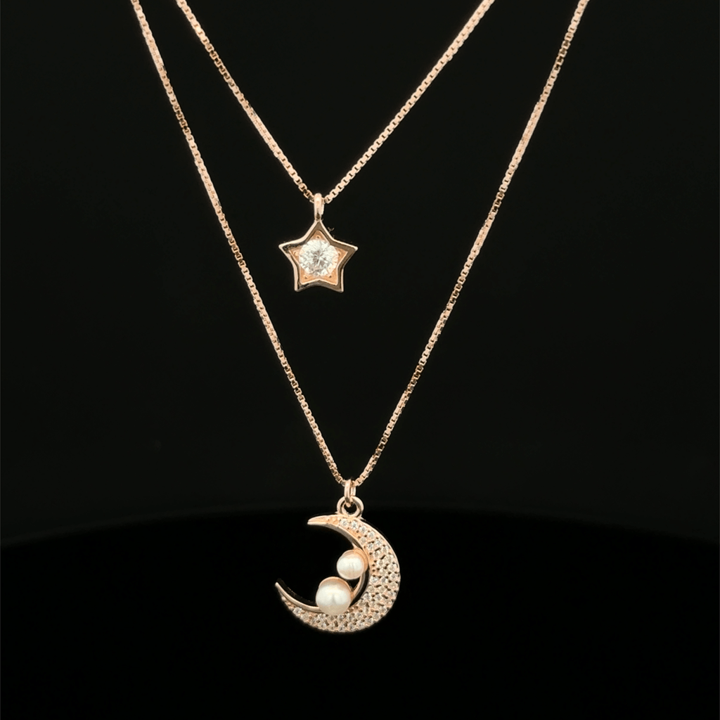 Pearl Moon and Star rose gold chain with pendant