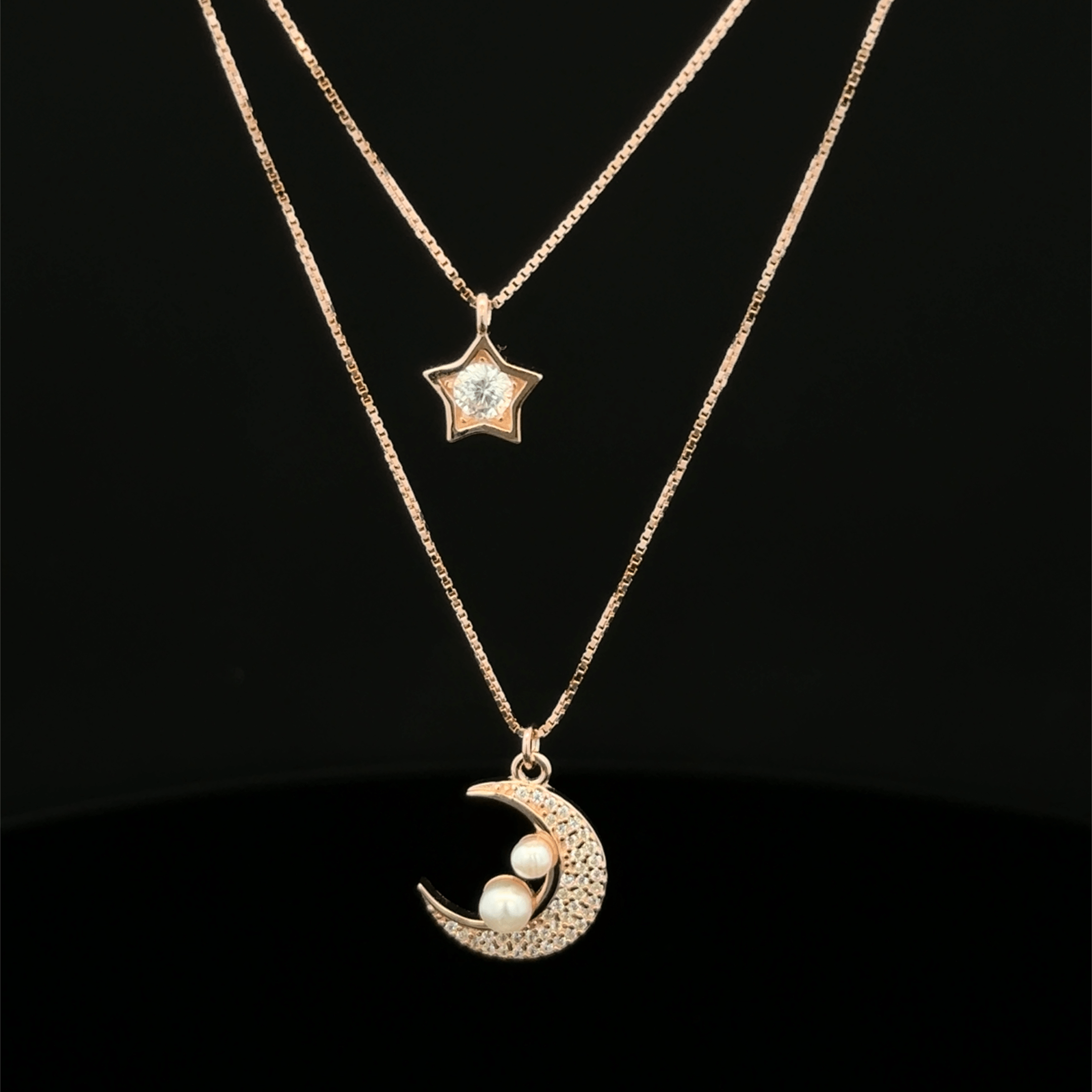 Pearl Moon and Star rose gold chain with pendant