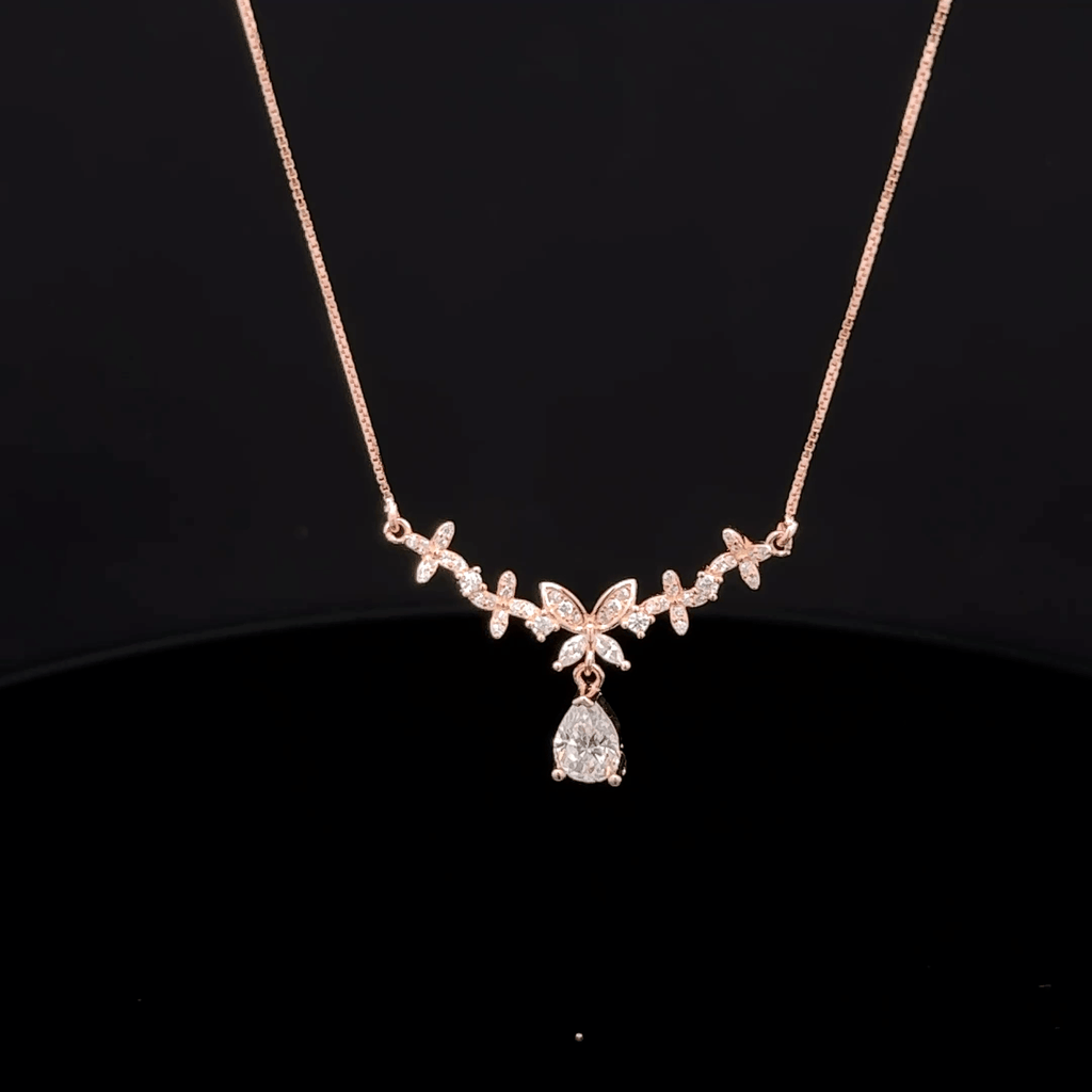 Butterfly Pear Drop rose gold chain pendant