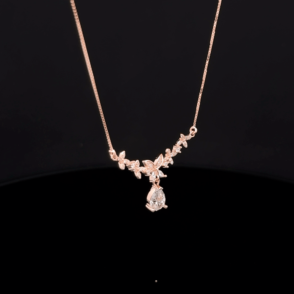 Butterfly Pear Drop rose gold chain pendant