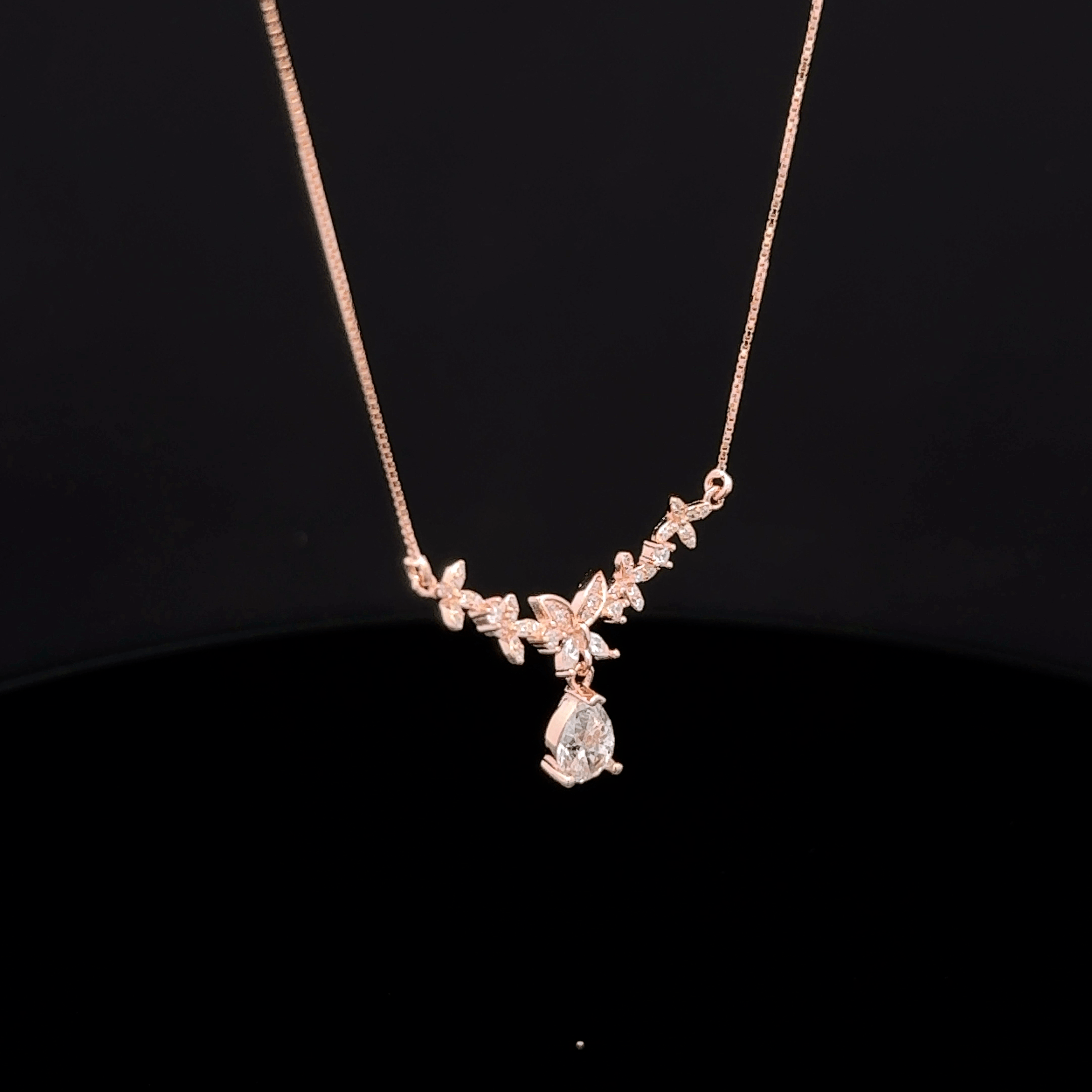 Butterfly Pear Drop rose gold chain pendant