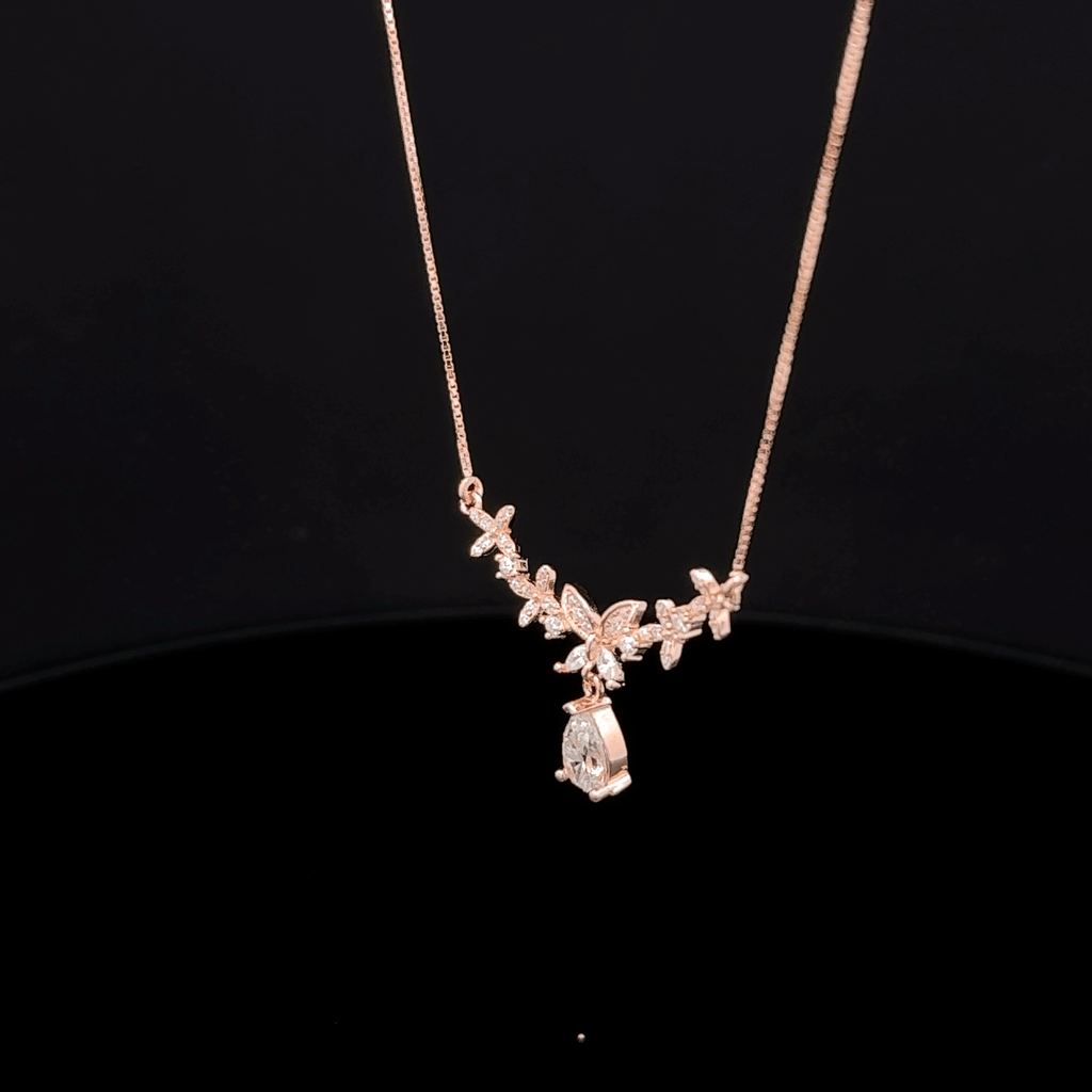 Butterfly Pear Drop rose gold chain pendant