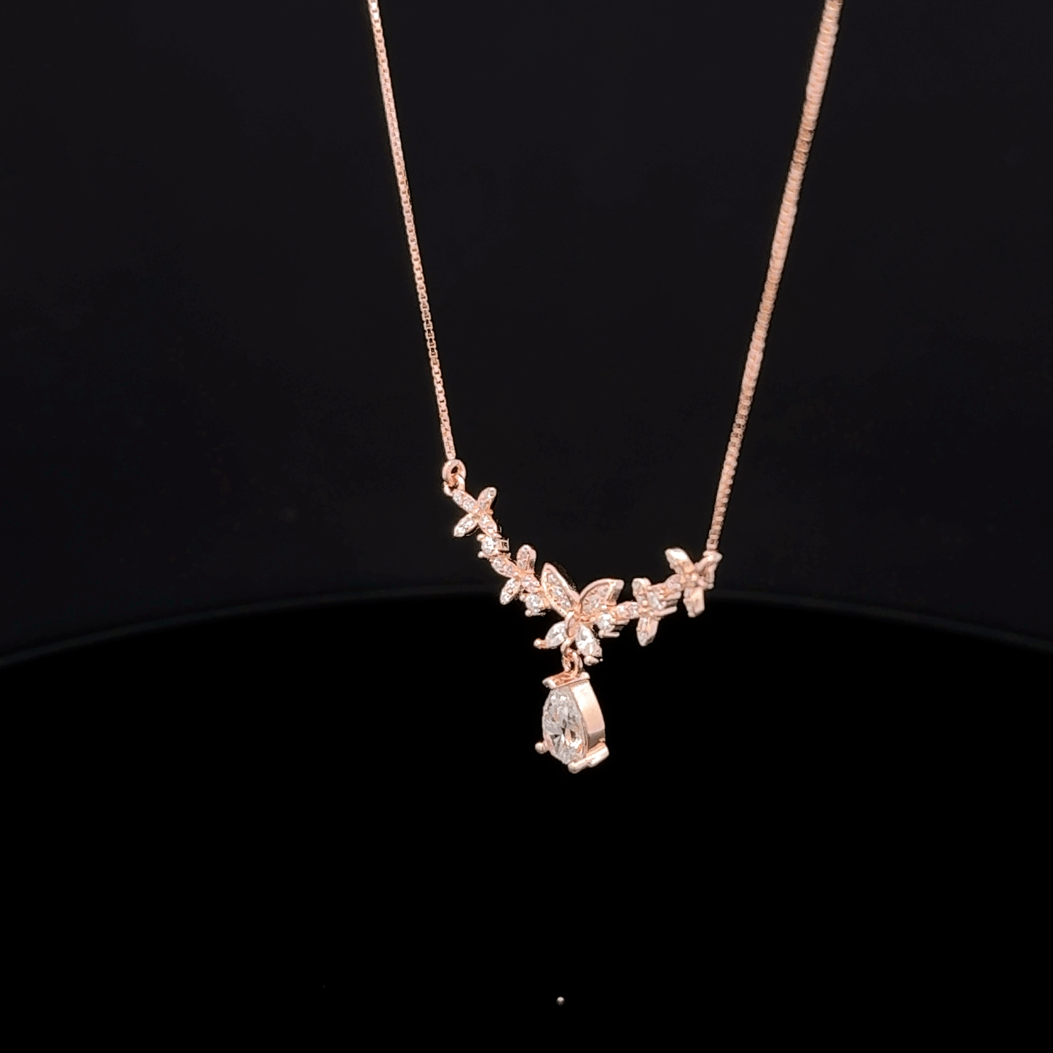 Butterfly Pear Drop rose gold chain pendant