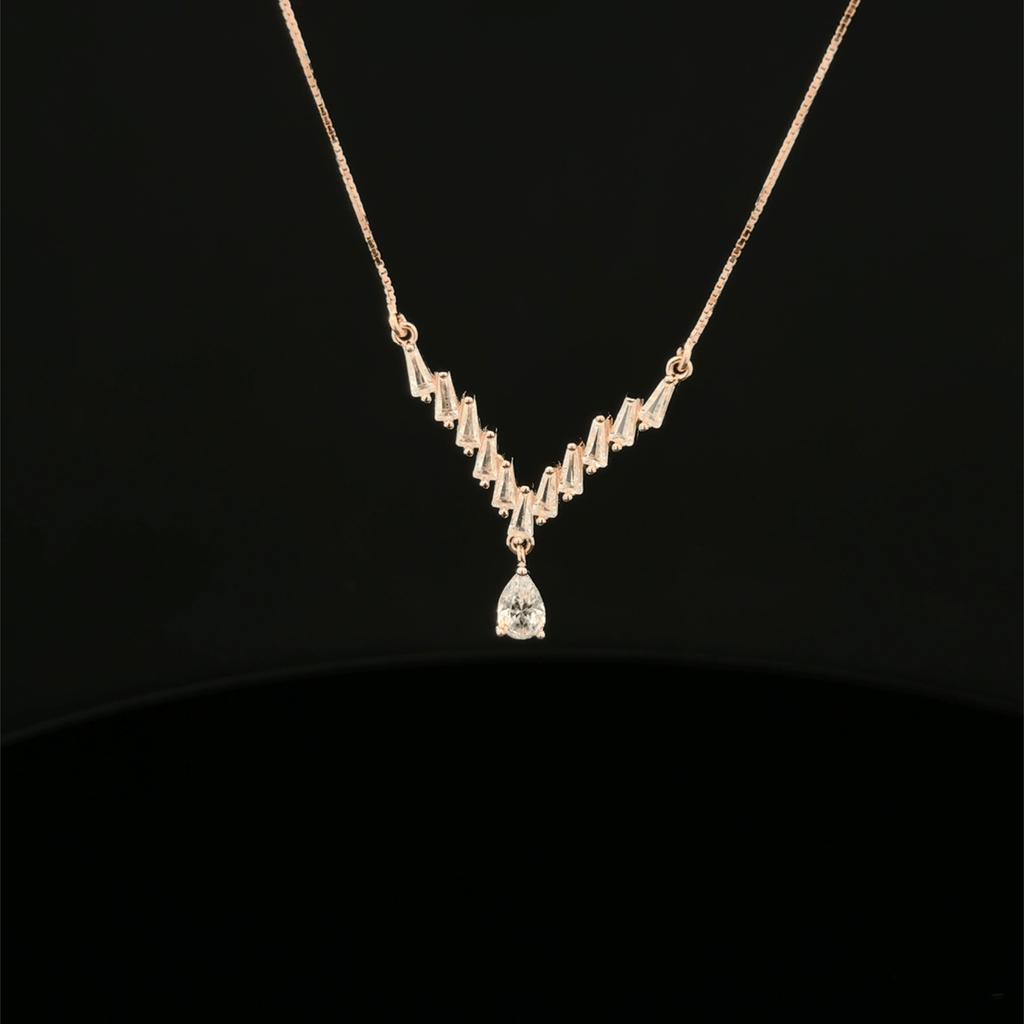 Baguette Chevron Pear Drop rose gold chain pendant