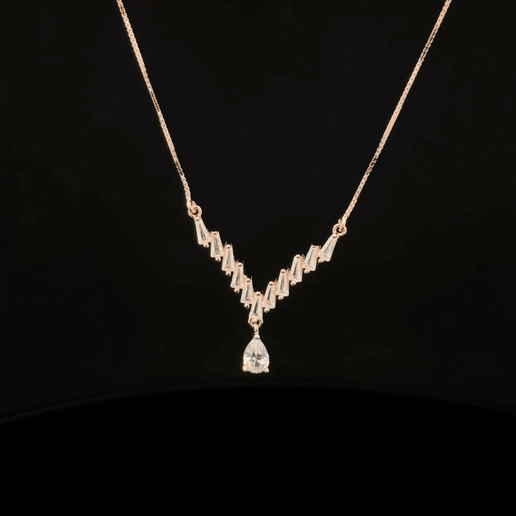 Baguette Chevron Pear Drop rose gold chain pendant
