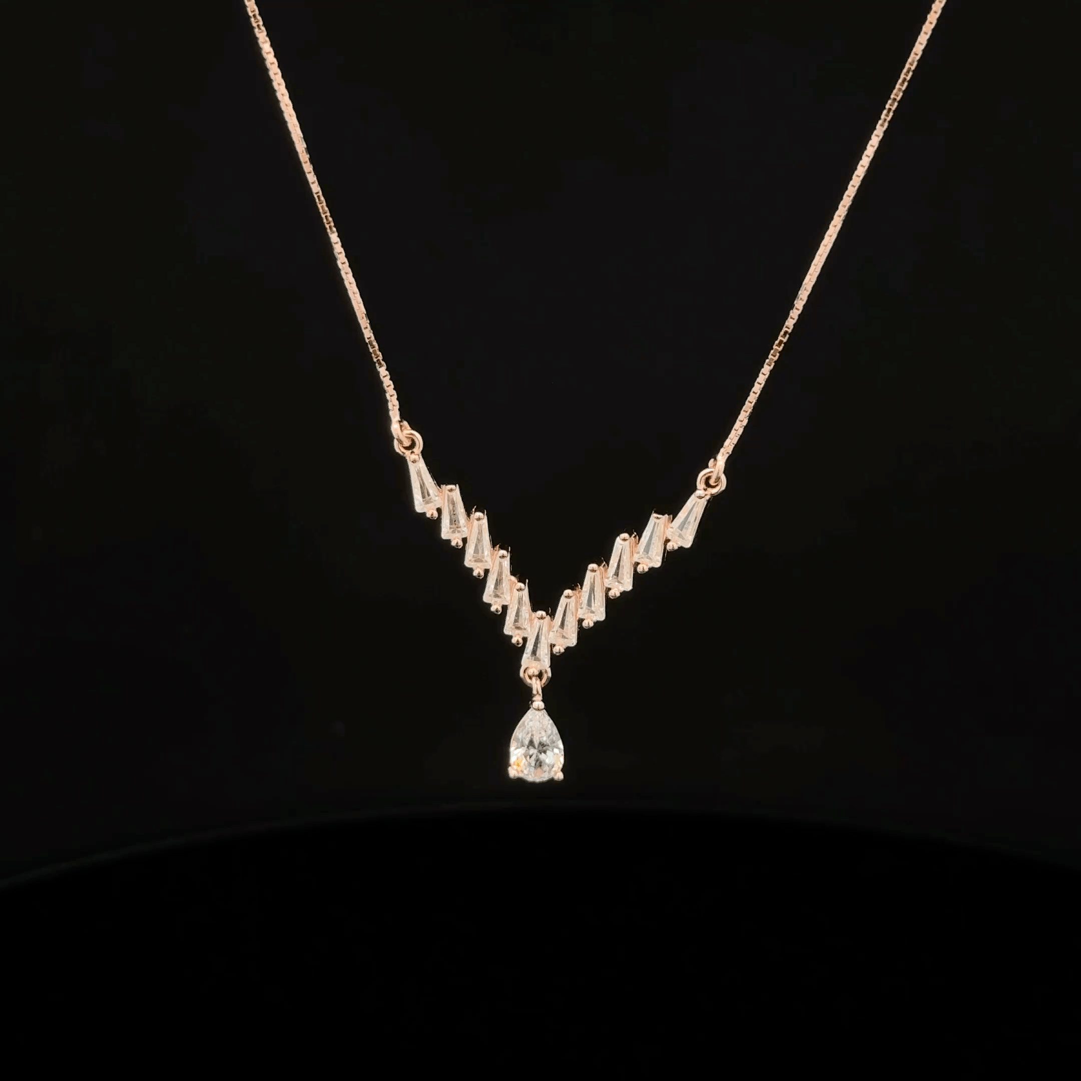 Baguette Chevron Pear Drop rose gold chain pendant