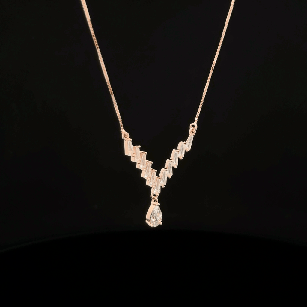Baguette Chevron Pear Drop rose gold chain pendant