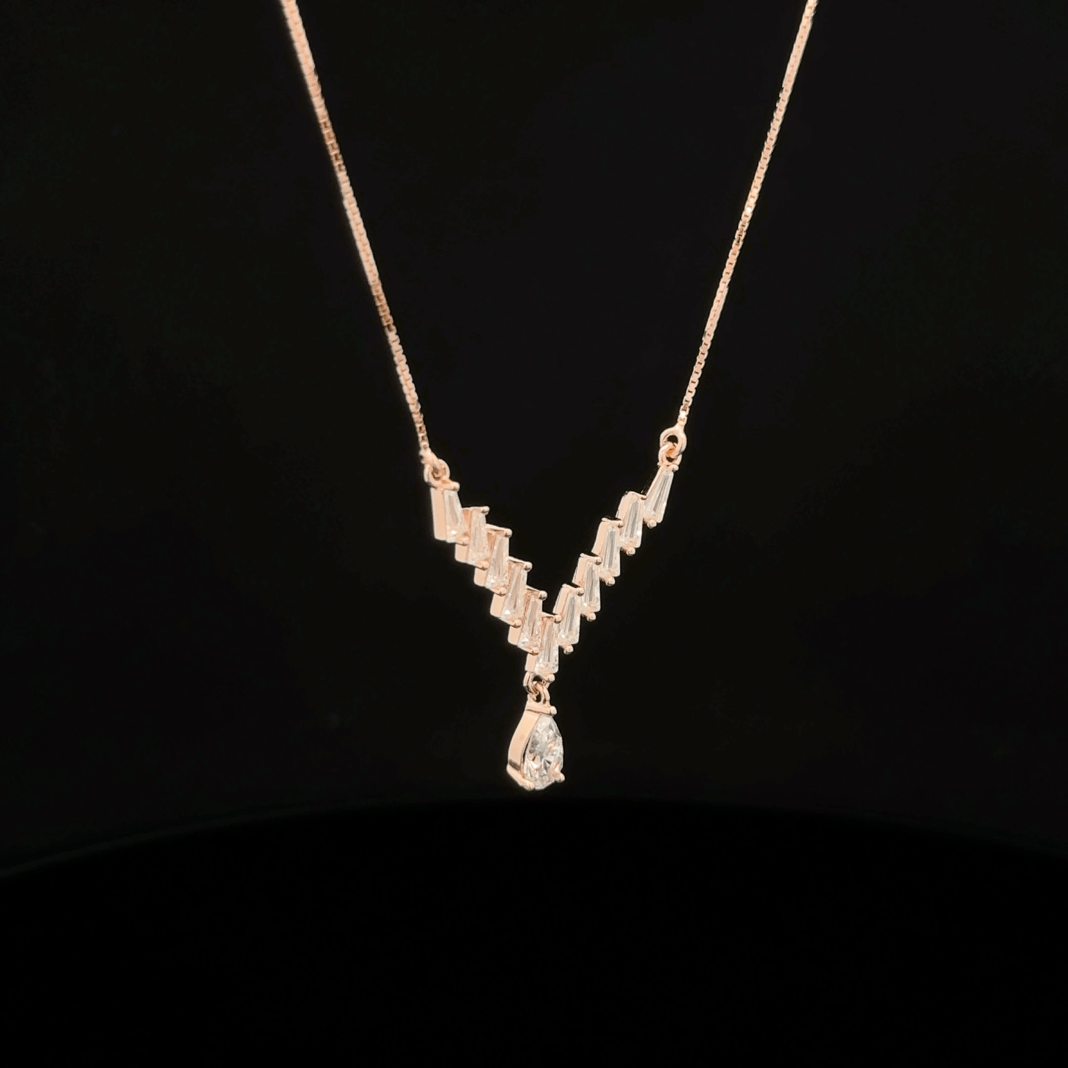 Baguette Chevron Pear Drop rose gold chain pendant