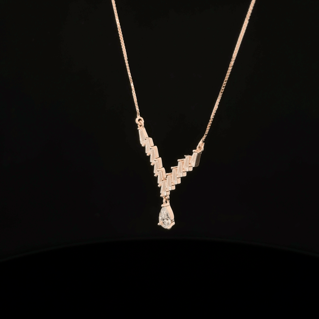 Baguette Chevron Pear Drop rose gold chain pendant