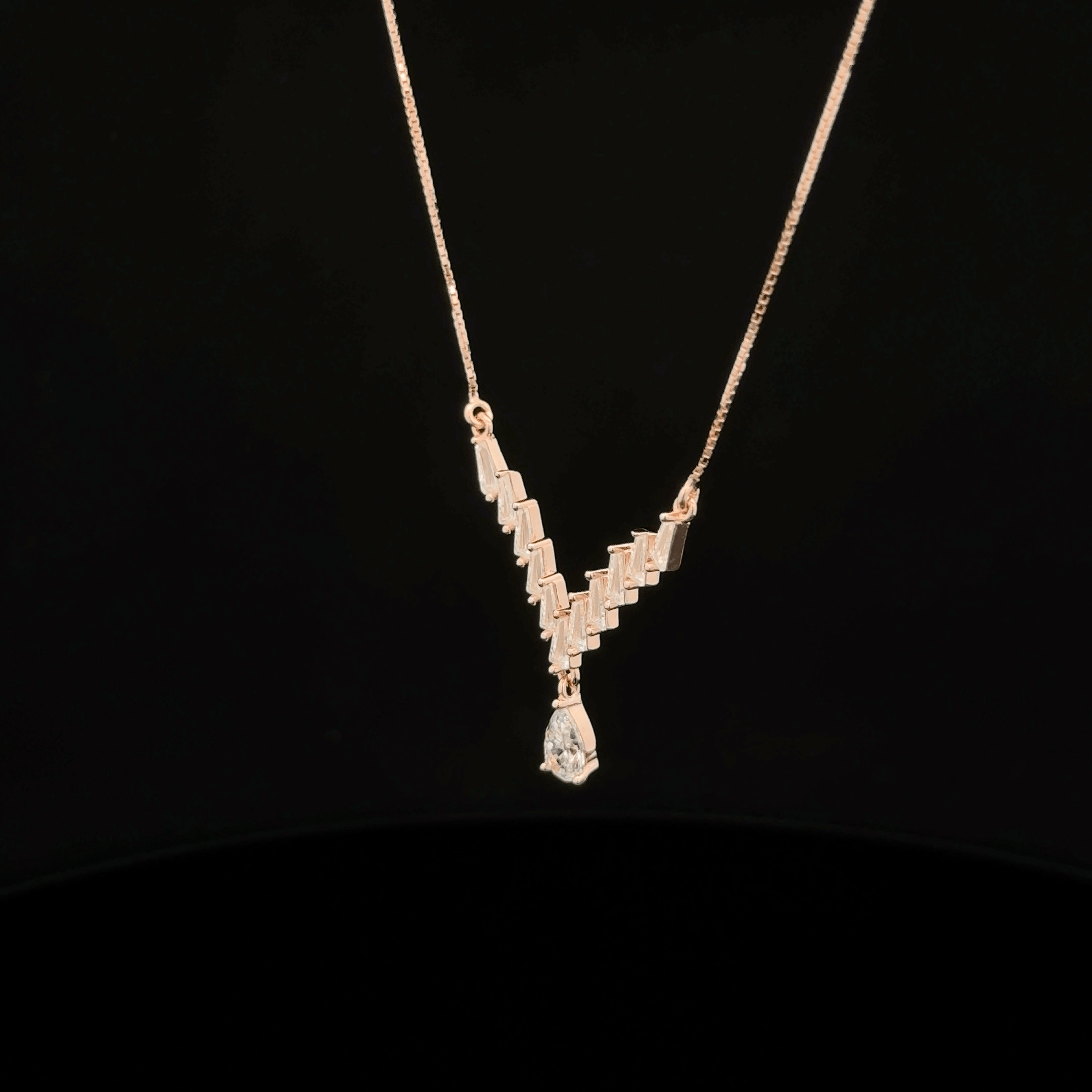 Baguette Chevron Pear Drop rose gold chain pendant