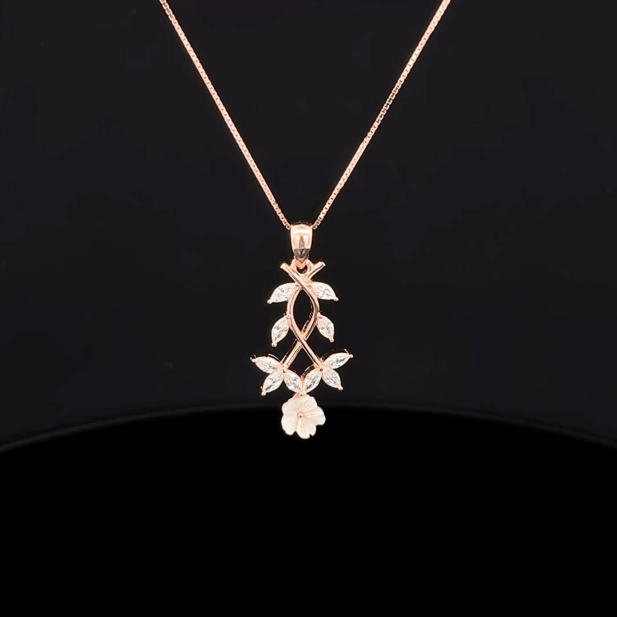 Marquise Vine & Flower rose gold chain pendant