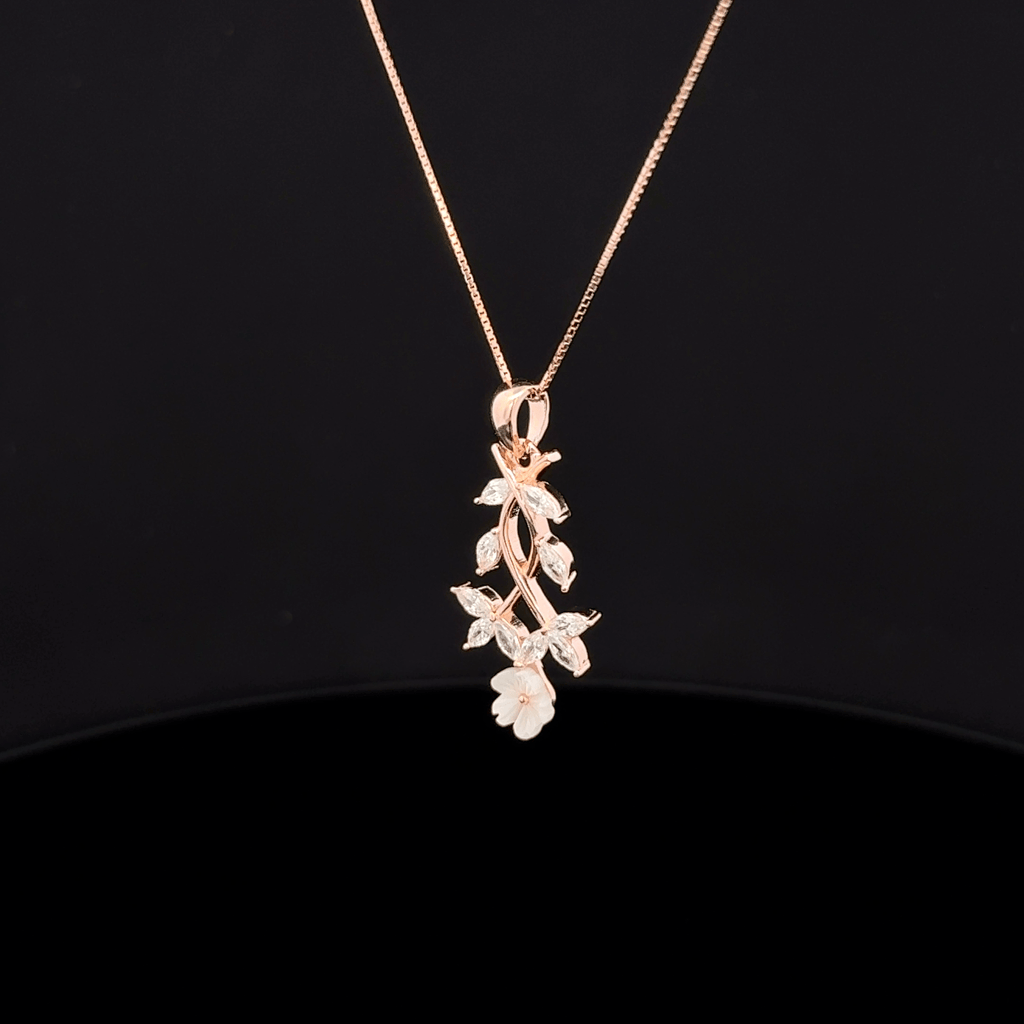 Marquise Vine & Flower rose gold chain pendant