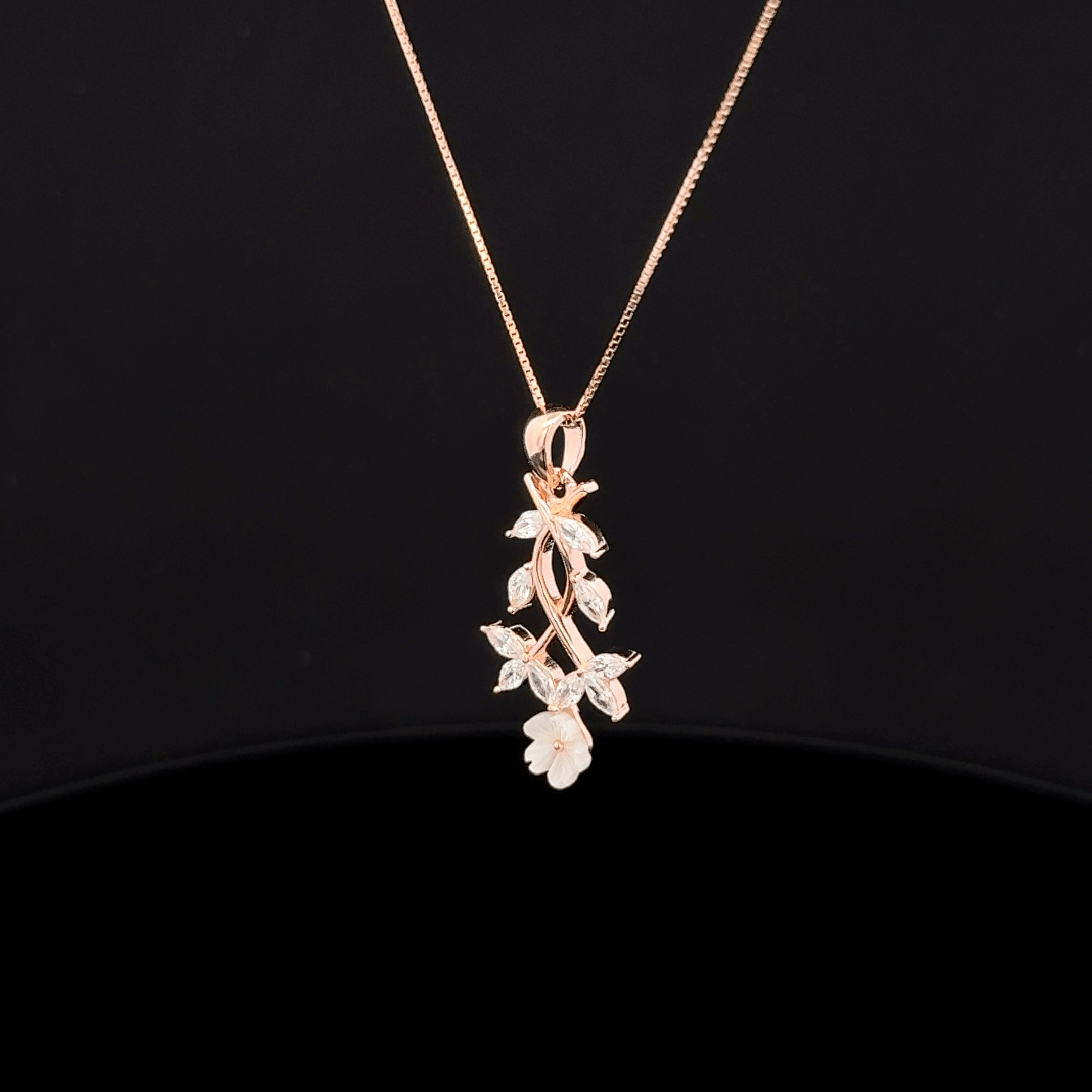 Marquise Vine & Flower rose gold chain pendant
