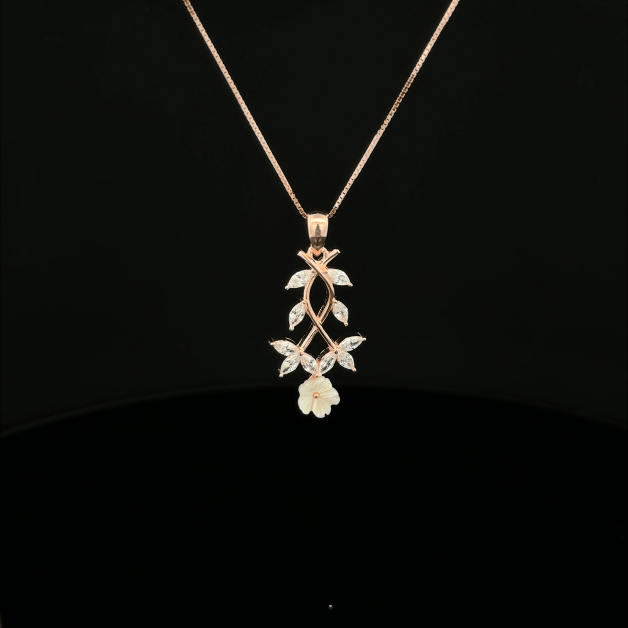 Marquise Vine & Flower rose gold chain pendant